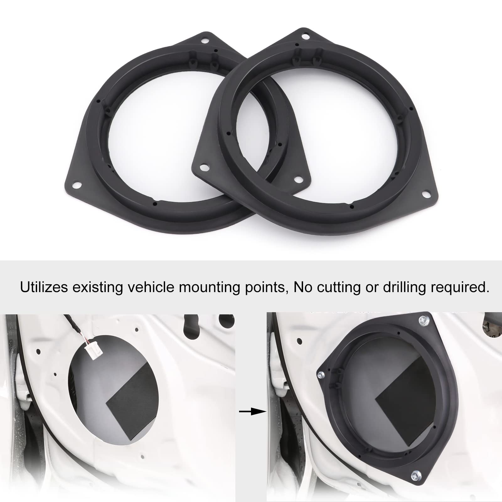 Reamtop 6.5'' Aftermarket Plastic Black Speaker Adapter. Fitted For Toyota Avalon, Corolla, Highlander, Prius, Rav, Solara, Taco