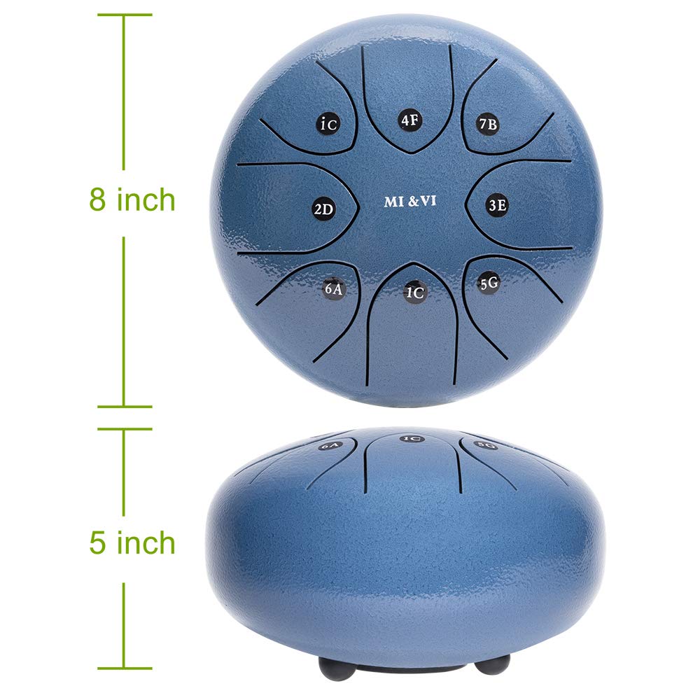 Mi&Vi Ocean Rain Drum For Outside Garden (8 Notes 8 Inches) With Mallets & Padded Travel Bag Included | Chakra Tank | Steel Tong