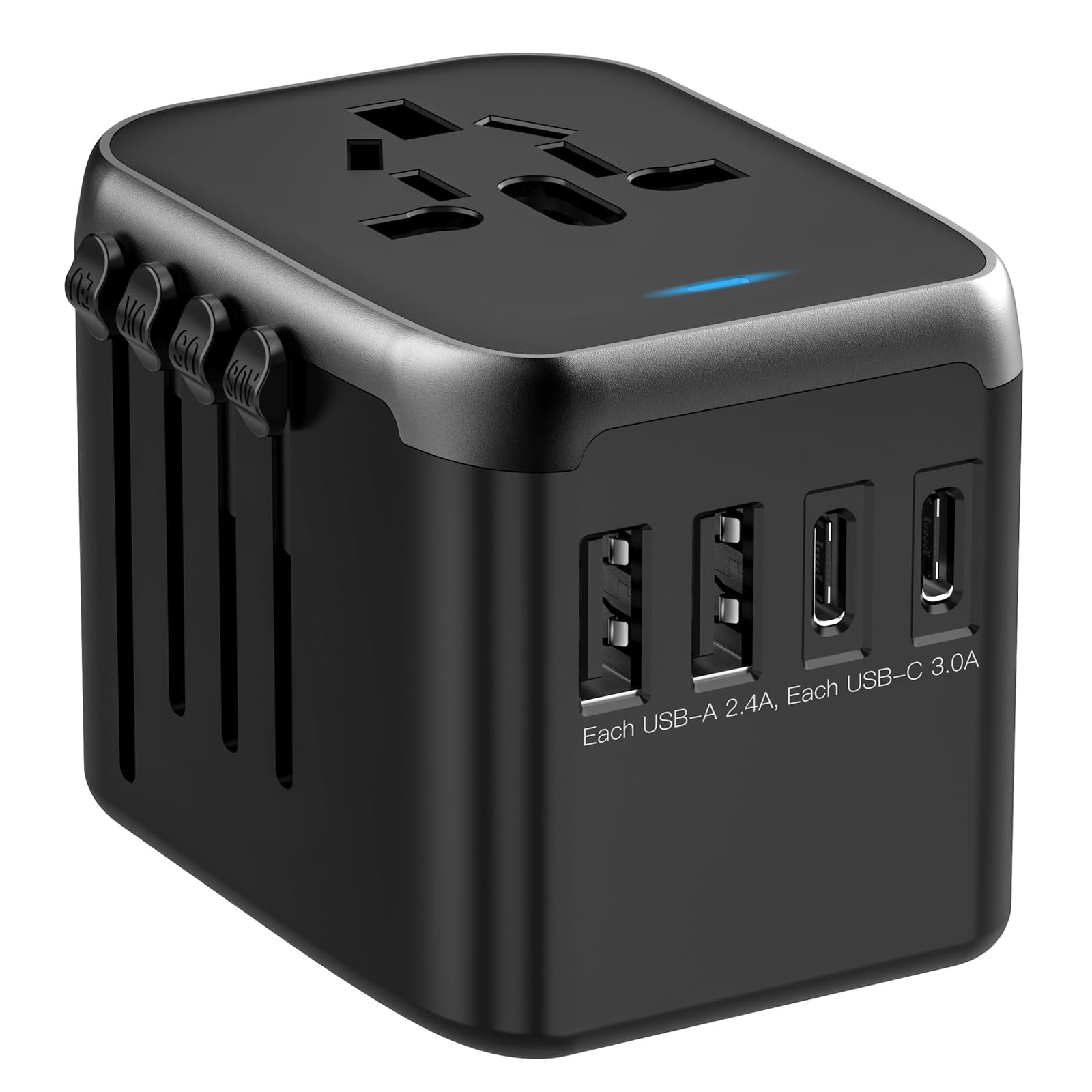 Jmfone International Power Plug Adapter, Universal Travel Adapter With 2 Usb C & 2 Usb A Ports And Multi Ac Sockets, All In One
