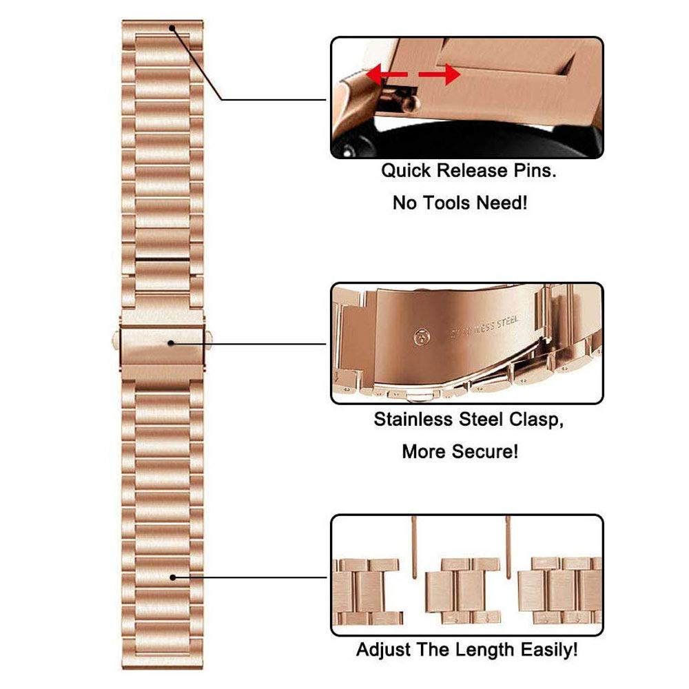 Vicrior Compatible For Garmin Venu/Venu Sq/Venu 2 Plus Bands, Solid Stainless Steel Watchband+ Mesh Strap Bracelet Replacement Band Strap For Garmin Vivoactive 3, Rose Gold