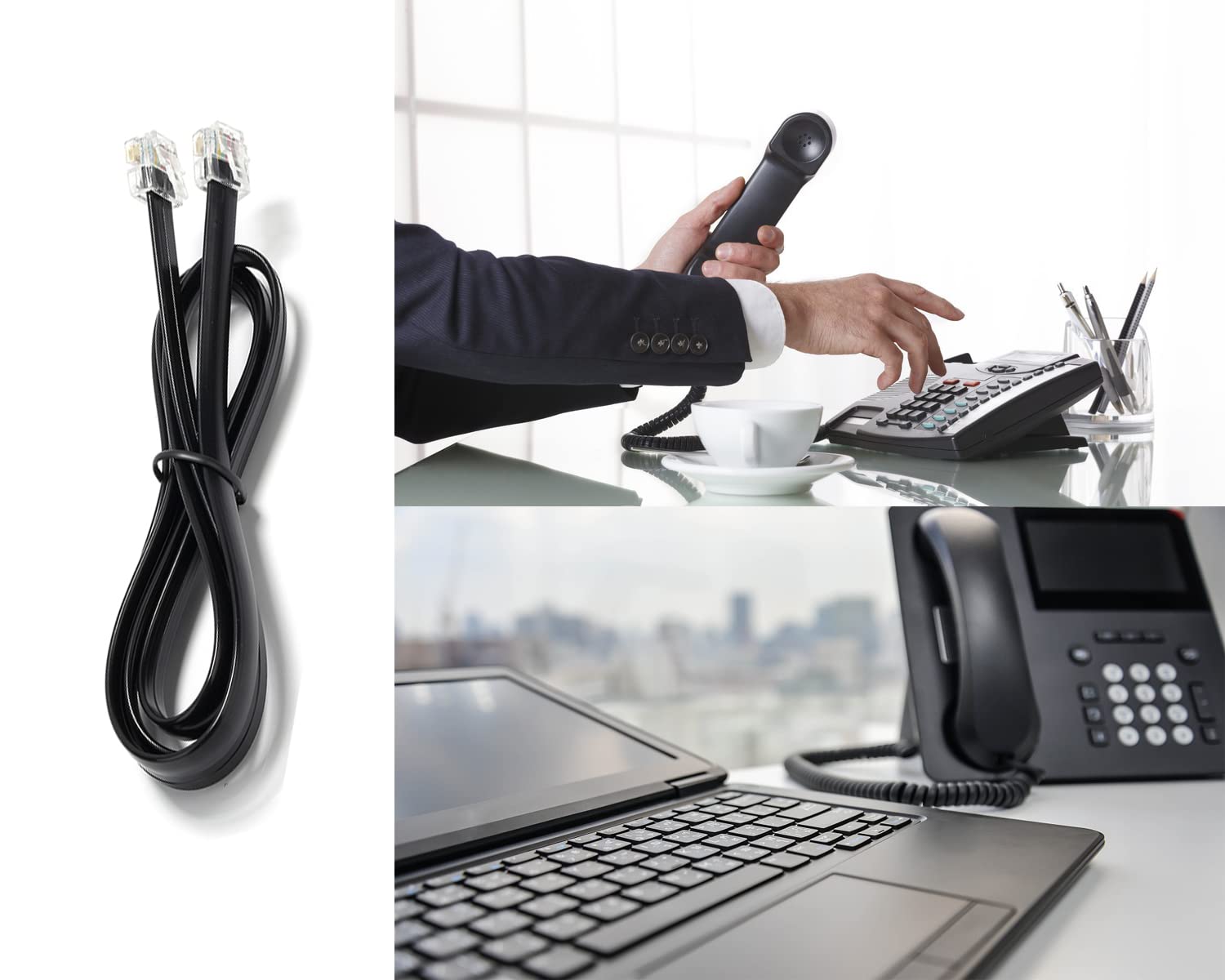 Seefeful Rj12 Cable Phone Cord Rj12 6P6C Male To Male Straight Wired For Both Data And Voice Use Black (3 Ft / 3 Pack)