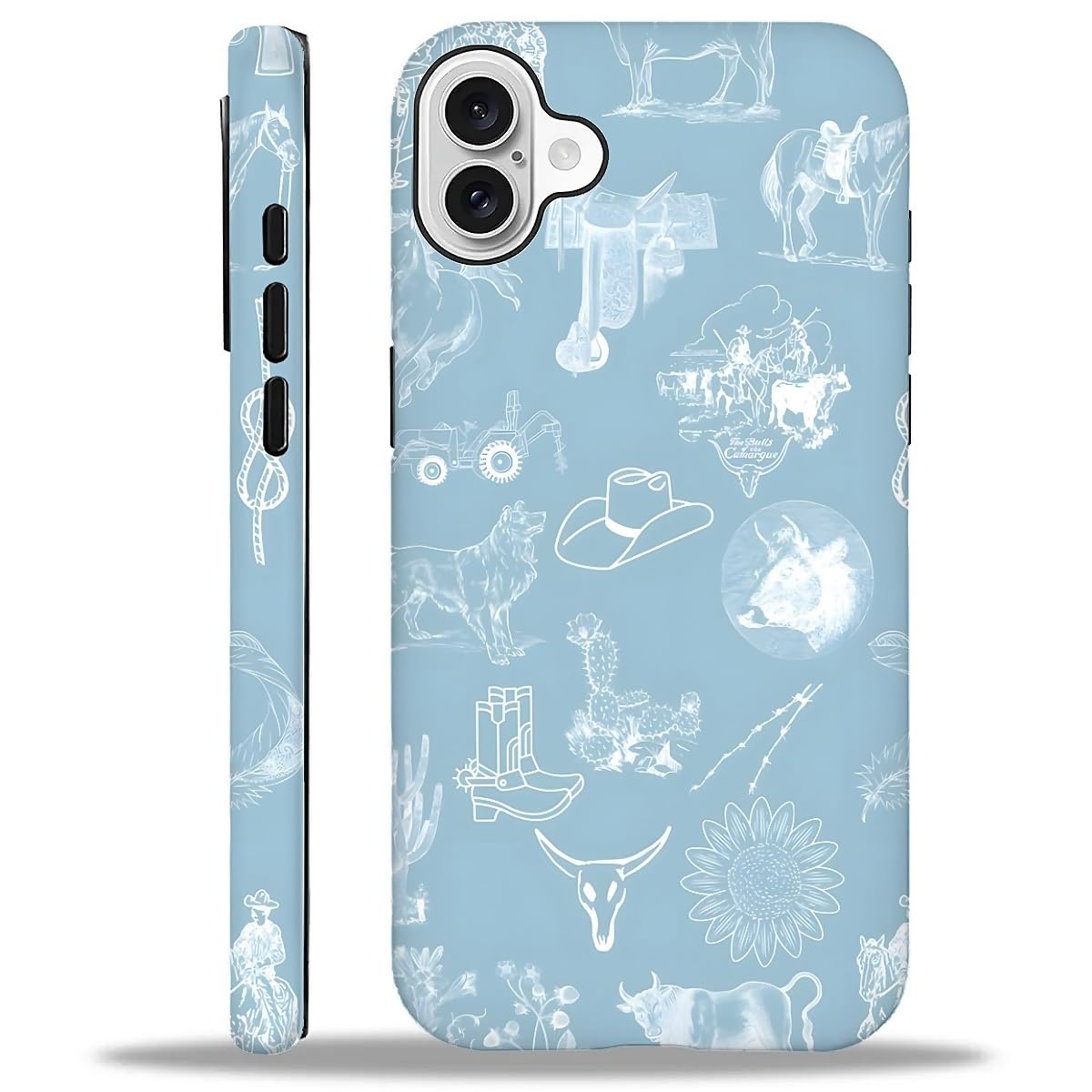 Akinmi Case For Iphone 16,Blue Shadow Horse Exquisitely Pattern Double Protective Phone Cover Cases Soft Silicone For Iphone 16