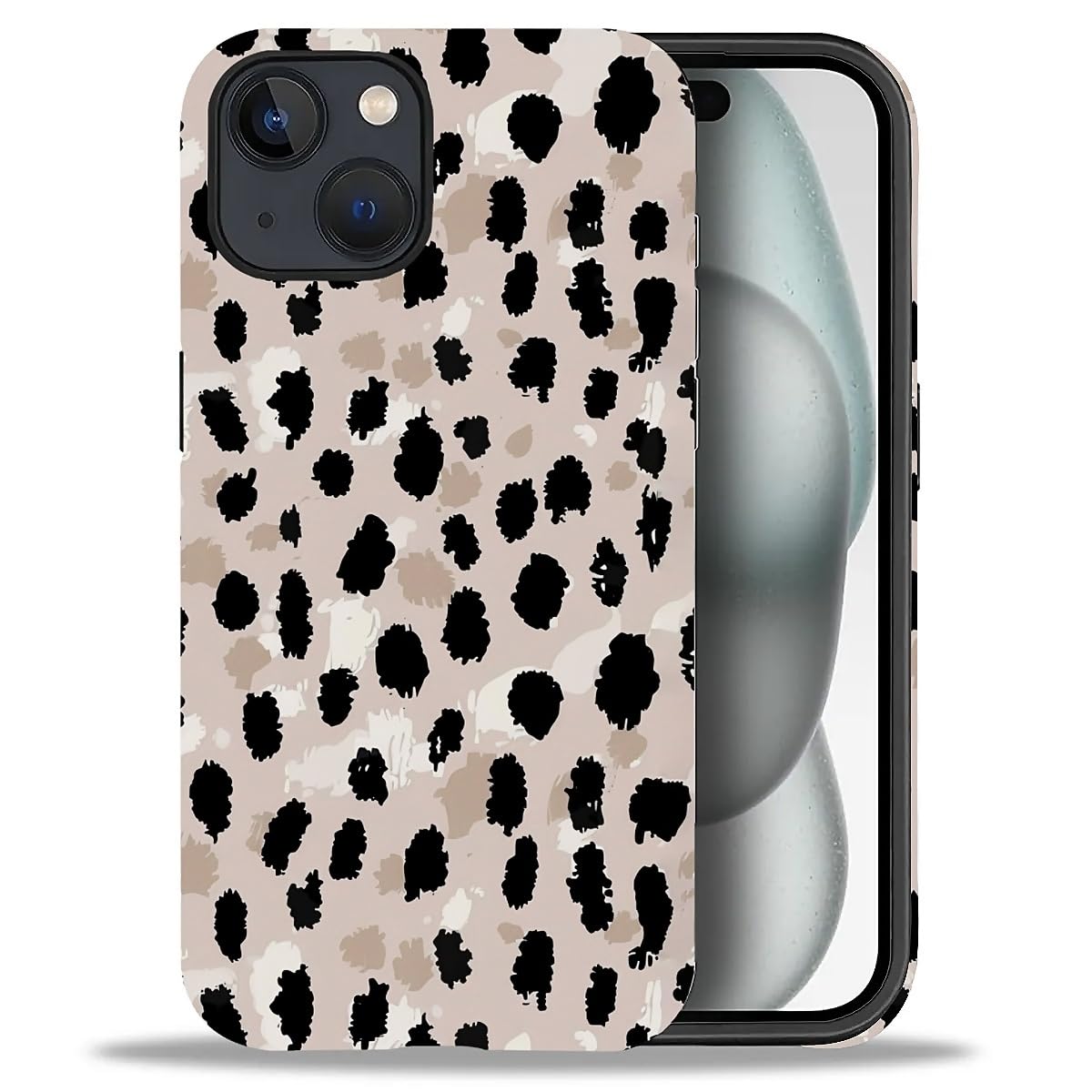 WANKBLC Compatible with iPhone 15 Plus Matte Case, Cute Black Brown Leopard Print Pattern for Girl Full Body Design Soft Silicon