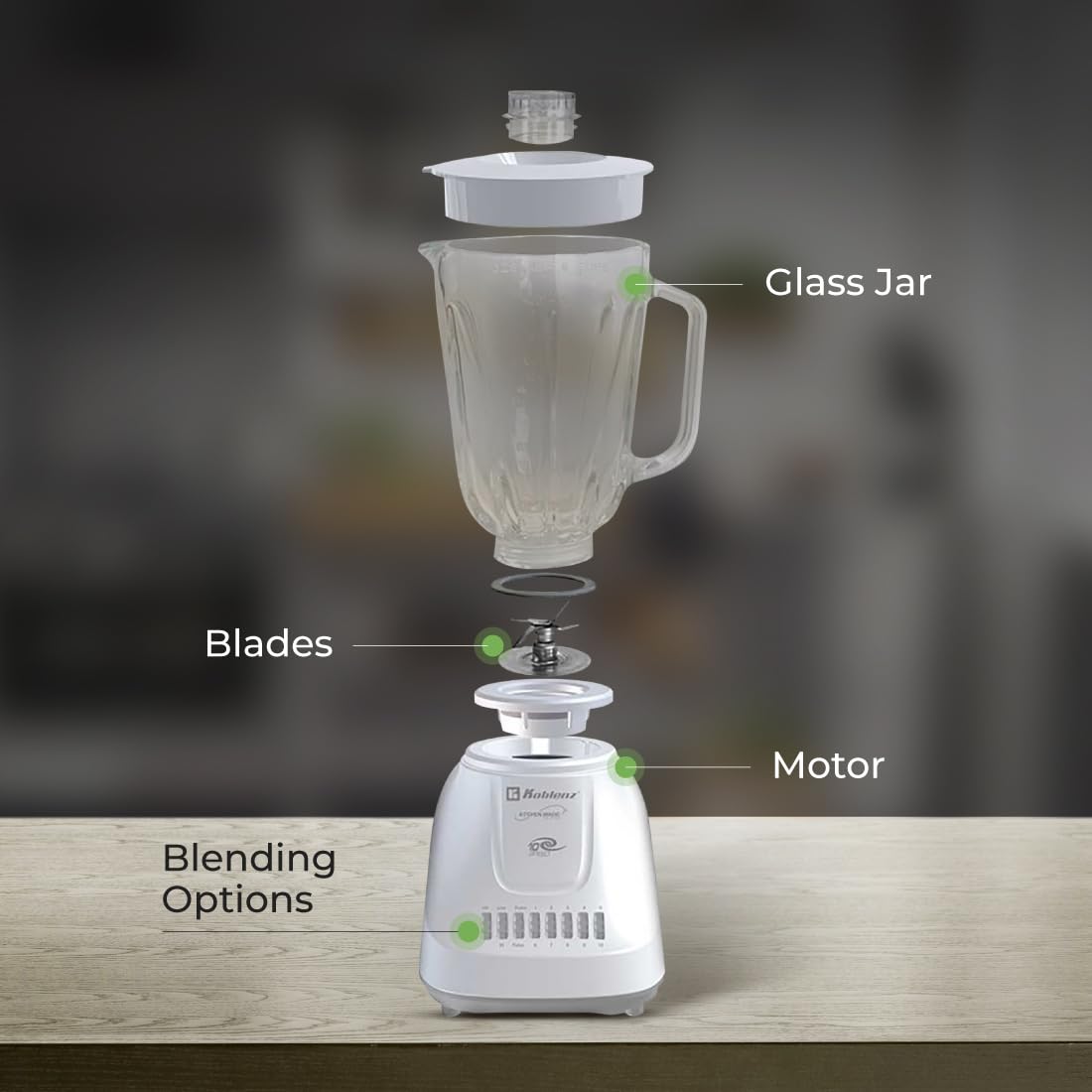 Koblenz 51-oz Glass Jar Blender, 10 Speed and 2 Pulse Blender, Countertop Blender with Stainless Steel Blades, Perfect for Shake