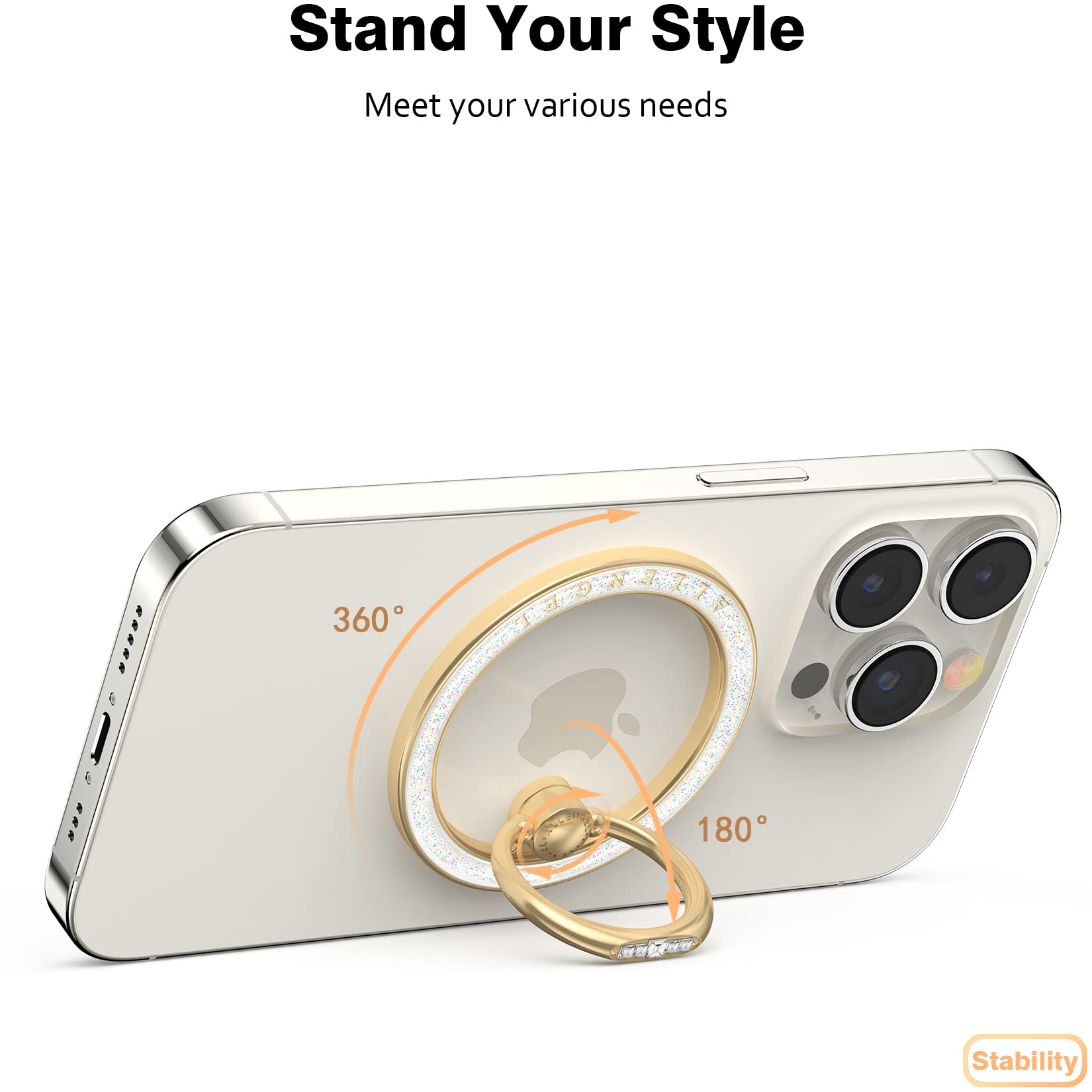 Allengel Compatible With Magsafe Phone Grip Stand, Magnetic Phone Ring Holder With Finger Ring Kickstand For Iphone 15/14/13/12