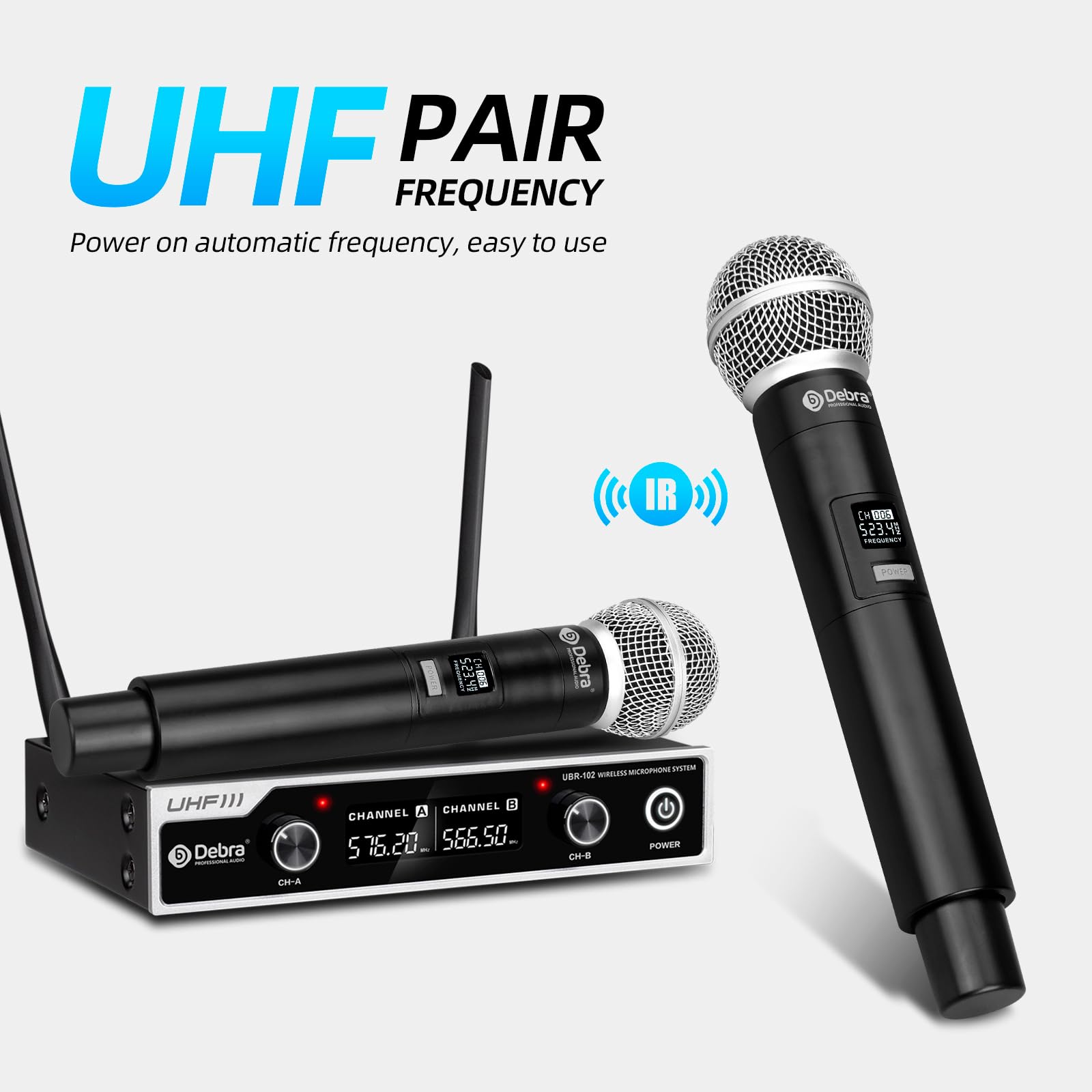 D Debra Wireless Microphone System Uhf Ubr 102 With Cordless Handheld Lavalier Headset Mics, 260Ft Range, Suitable For Church, L