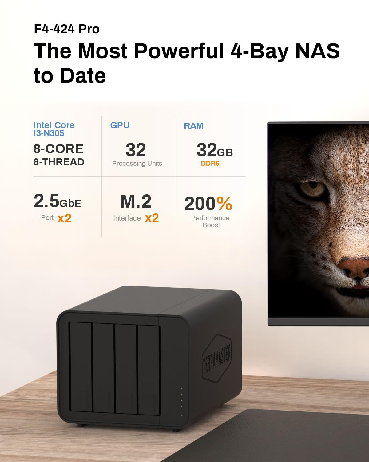 Terramaster F4 424 Pro Nas Storage   4Bay Core I3 N305 8 Core 8 Thread Cpu, 32Gb Ddr5 Ram, 2.5Gbe Port X 2, Network Attached Sto