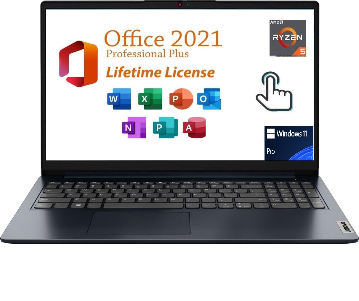 Lenovo Ideapad 1 Laptop, 15.6'' Fhd (1920X1080) Touch Display, With Free Lifetime Office 2021,Ryzen 5 7520U,8Gb Ram,512Gb Ssd Am
