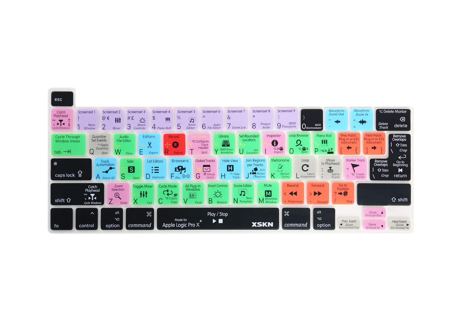 XSKN Logic Pro English Silicone Shortcuts Keyboard Cover Skin for Touch Bar Models 2019 MacBook Pro 16 inch A2141 2020 MacBook P