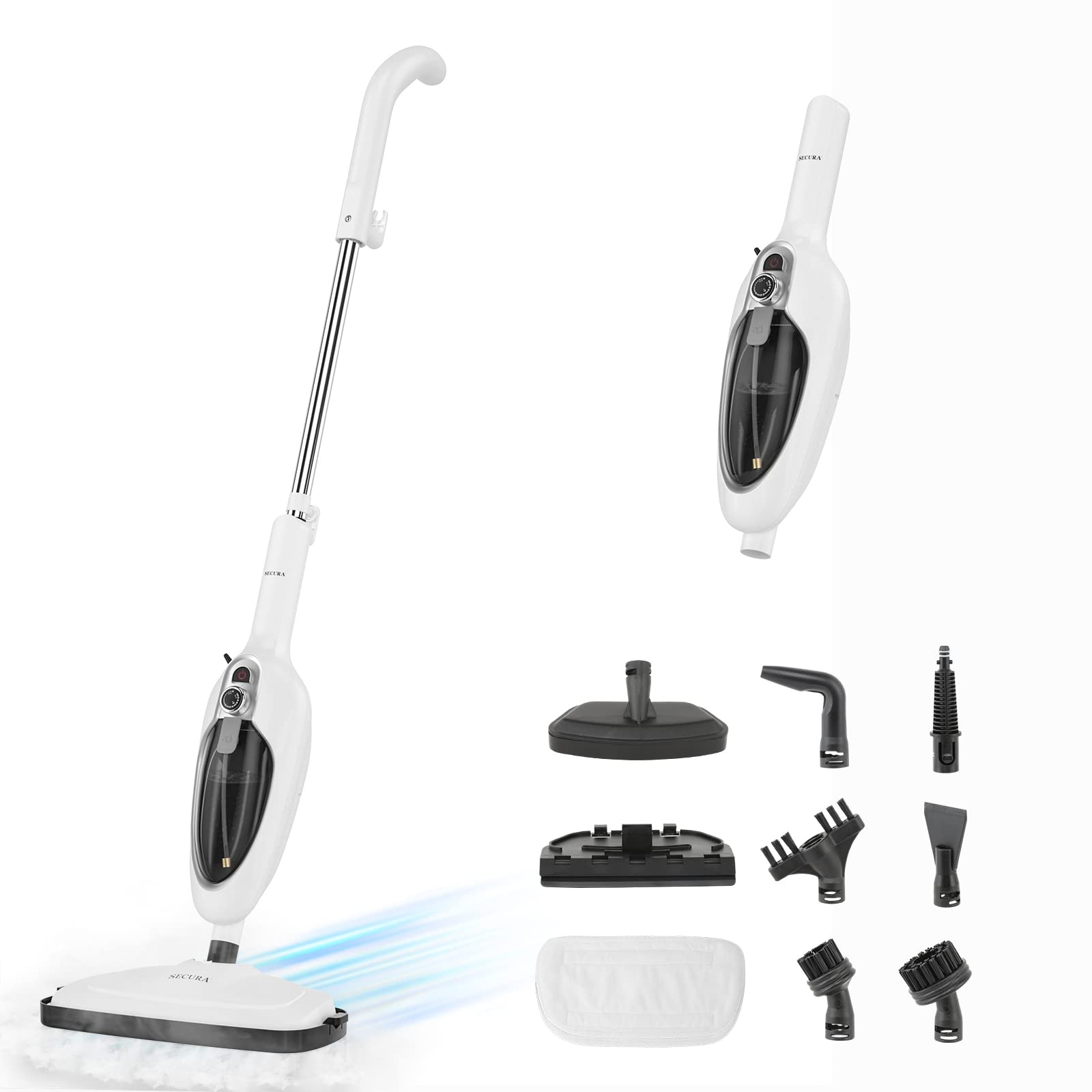Secura Steam Mop 10 In 1 Convenient Detachable Steam Cleaner, White Multifunctional Cleaning Machine Floor Steamer With 3 Microf