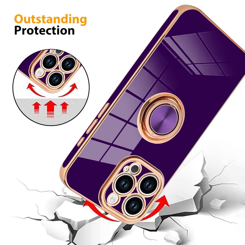 Kanghar Phone Case Compatible With Iphone 15 Pro Max For Women Girls, Plating Built-In 360 Rotation Magnetic Ring Kickstand Hold