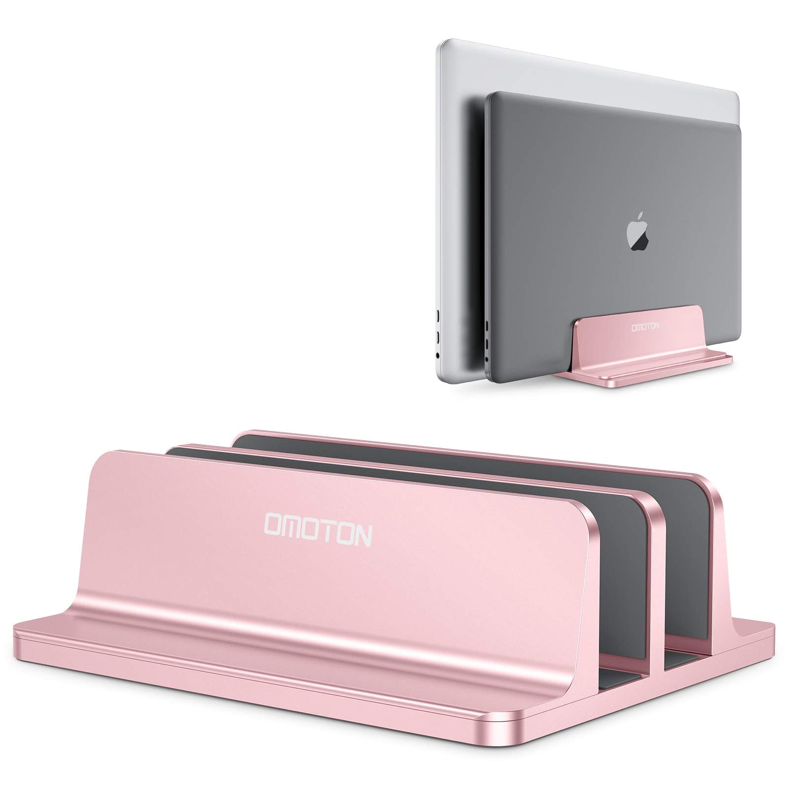 Omoton [Updated Dock Version Vertical Laptop Stand, Double Desktop Stand Holder With Adjustable Dock (Up To 17.3 Inch), Fits All Macbook/Surface/Samsung/Hp/Dell/Chrome Book (Rose Gold)