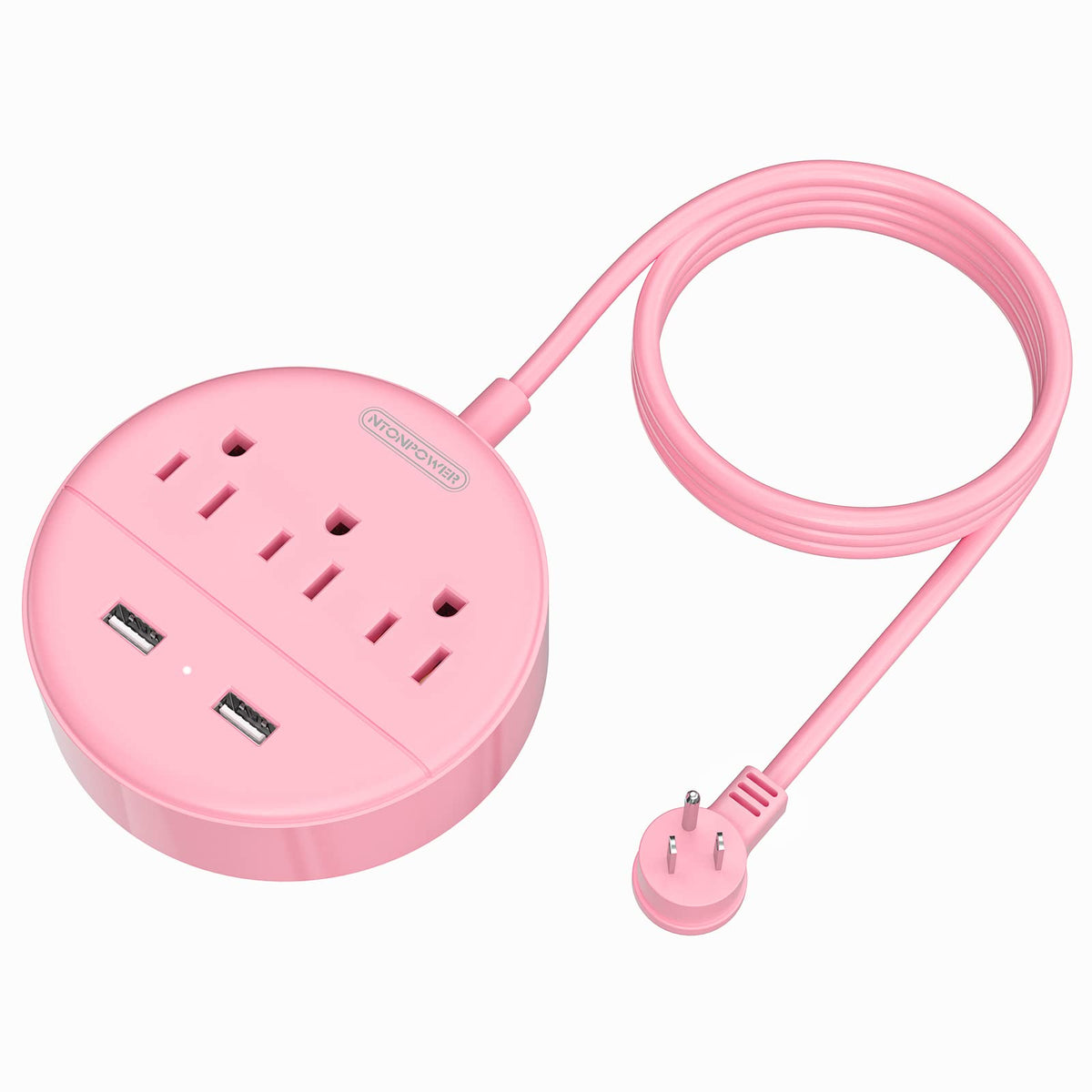 10 Ft Long Extension Cord Power Strip With Usb, Ntonpower Pink Charging Station With 3 Outlet And 2 Usb, Travel Power Strip Flat