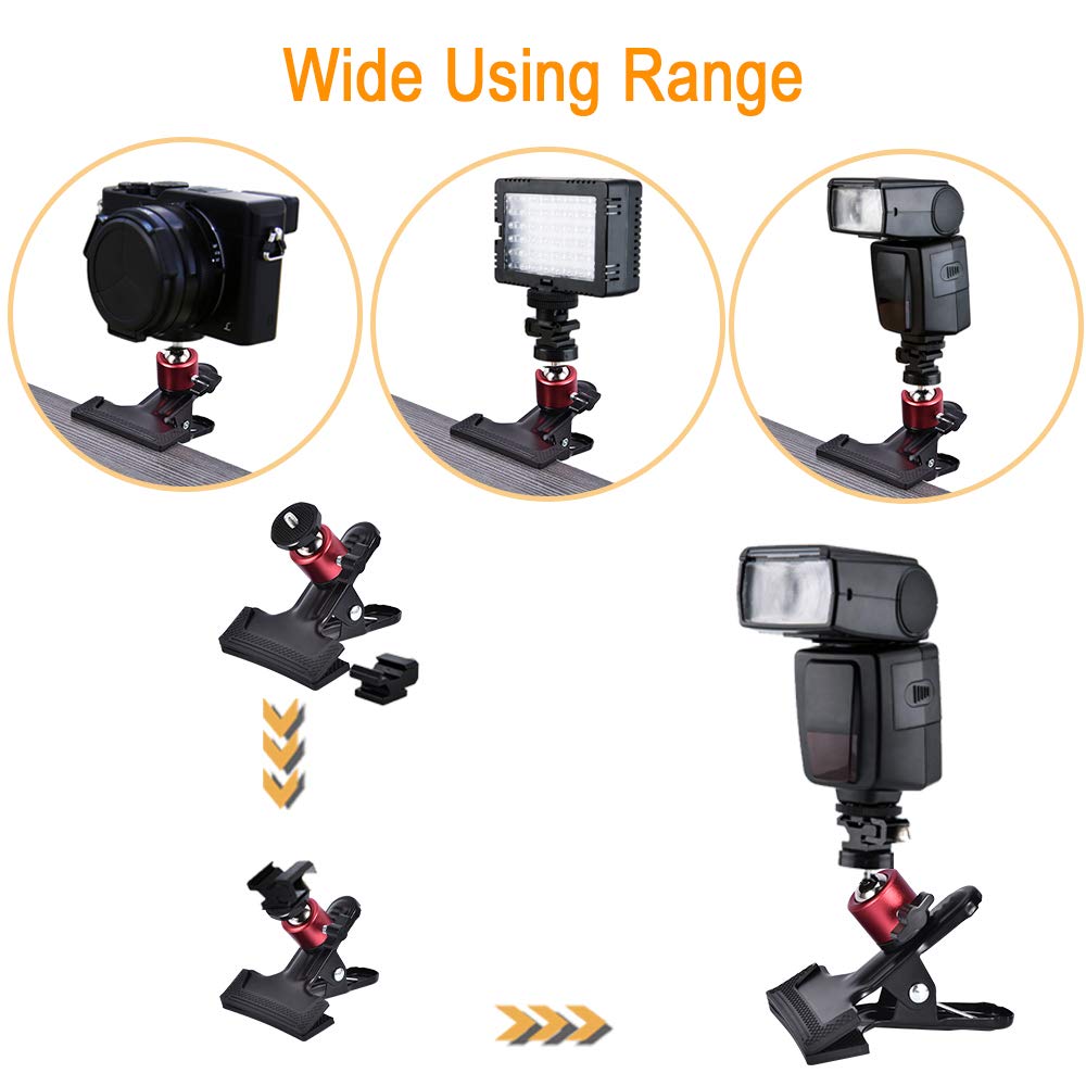 Utebit Tripod Camera Clip Clamp With 360 Degree Swivel Mini Ball Head 2 Pack Clip Camera Mount Photography Accessories Clamp 1/4'' Screw Black Spring Clamp For Dslr Video Photoshoot Studio