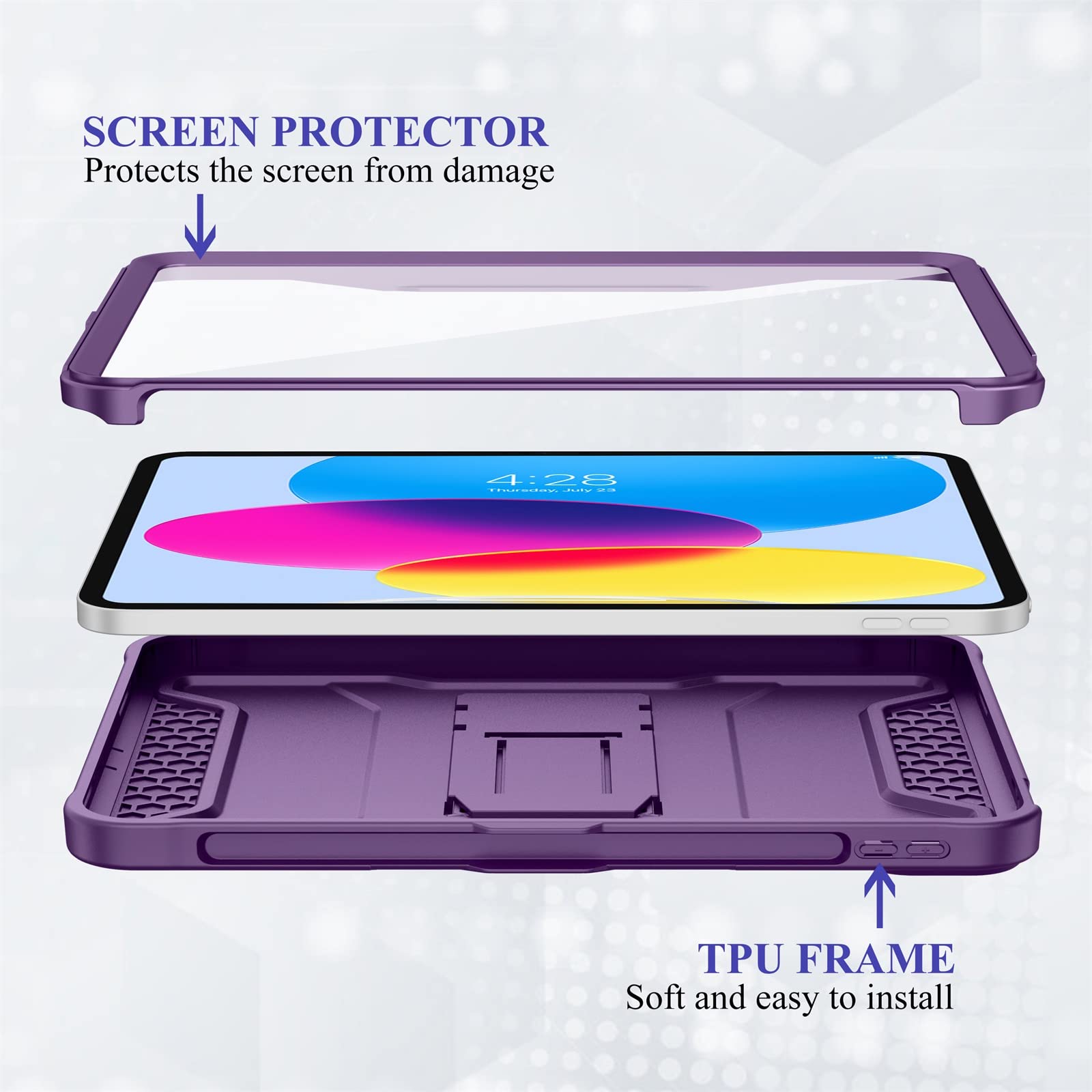 Supveco Case For Ipad 10Th Generation (10.9'', 2022 Released), Dual Layer Full Body Protection Cases With Built In Screen Protec