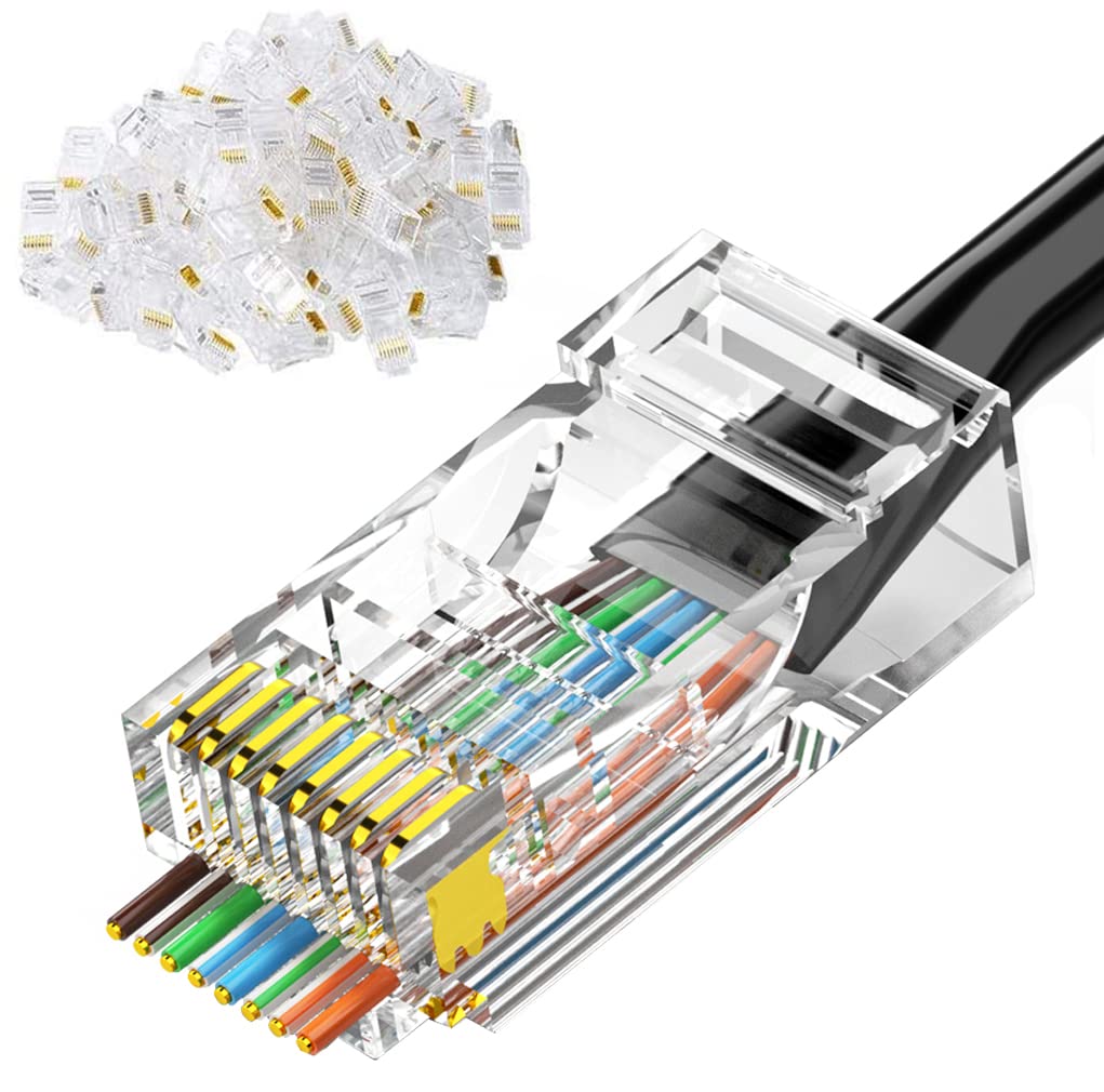 Tedgetal Rj45 Cat5E Connectors 100 Pack Cat5 Ends 8P8C Ethernet Pass Through Plug Gold Plated