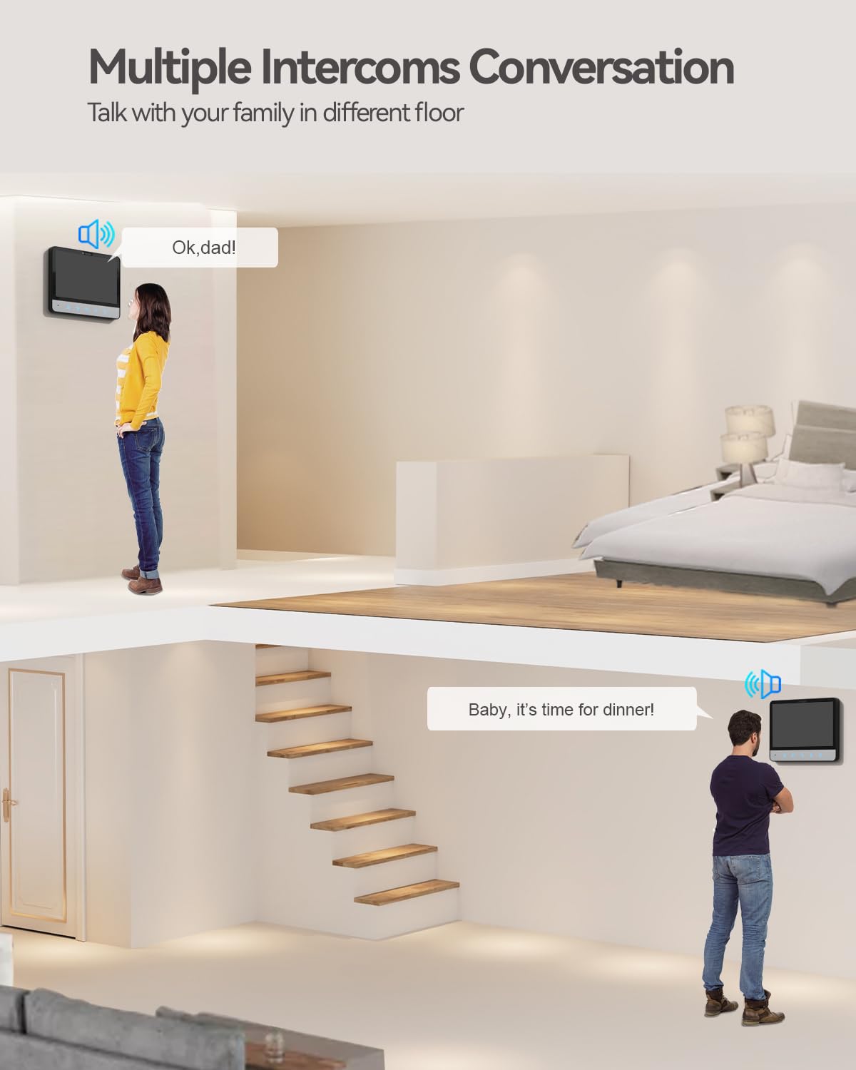 Tmezon Wired Video Intercom System, 7 Inch Ring Video Doorbell With Night Vision Support Remote Unlock, Dual Way Intercom For Villa House Office Apartment With 1 Camera And 2 Monitor