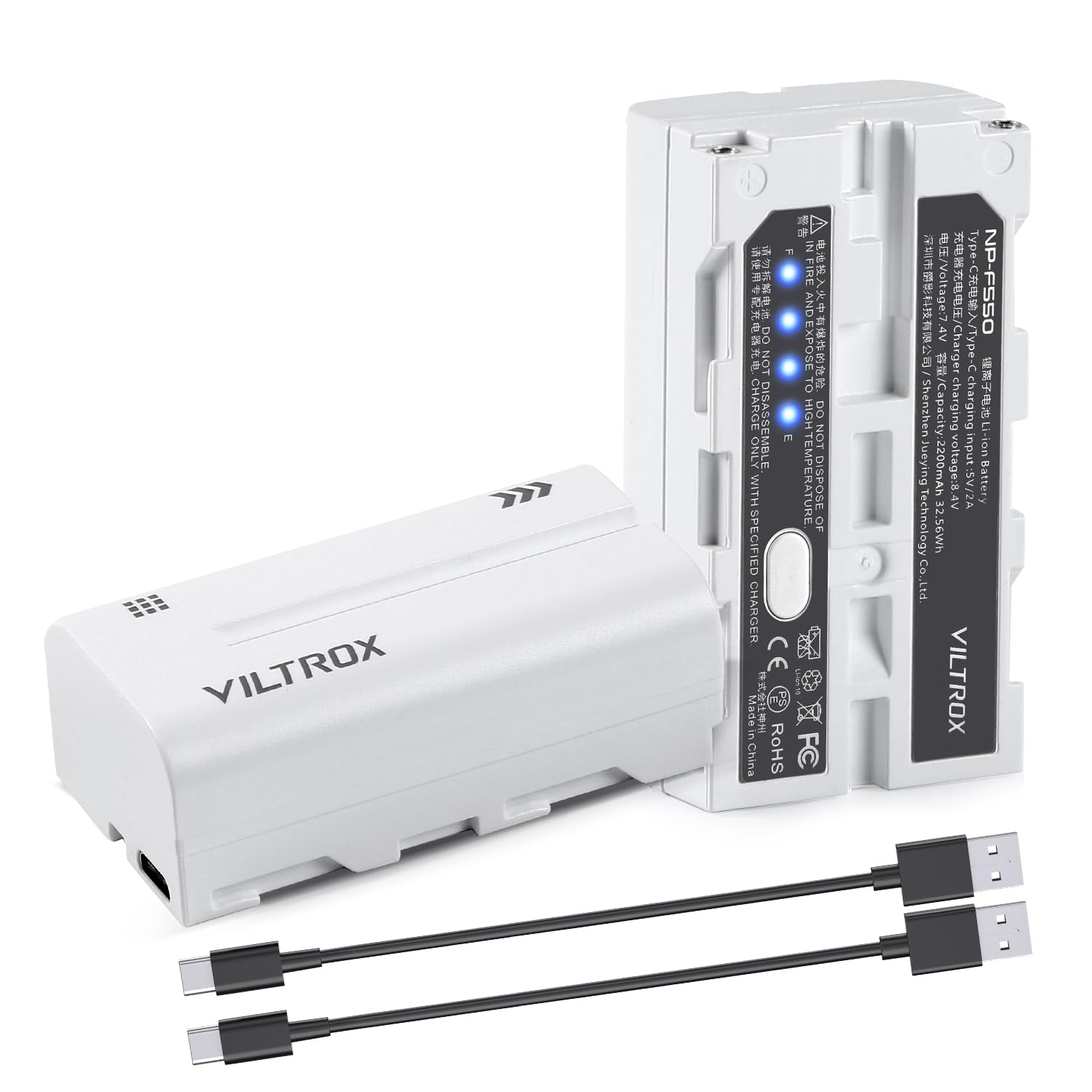 Viltrox Np F550 Battery 2 Packs, Replacement For Sony Np F550 F570 F750 F770 F950 F960 F970, Compatible With Led Light/Monitor/C