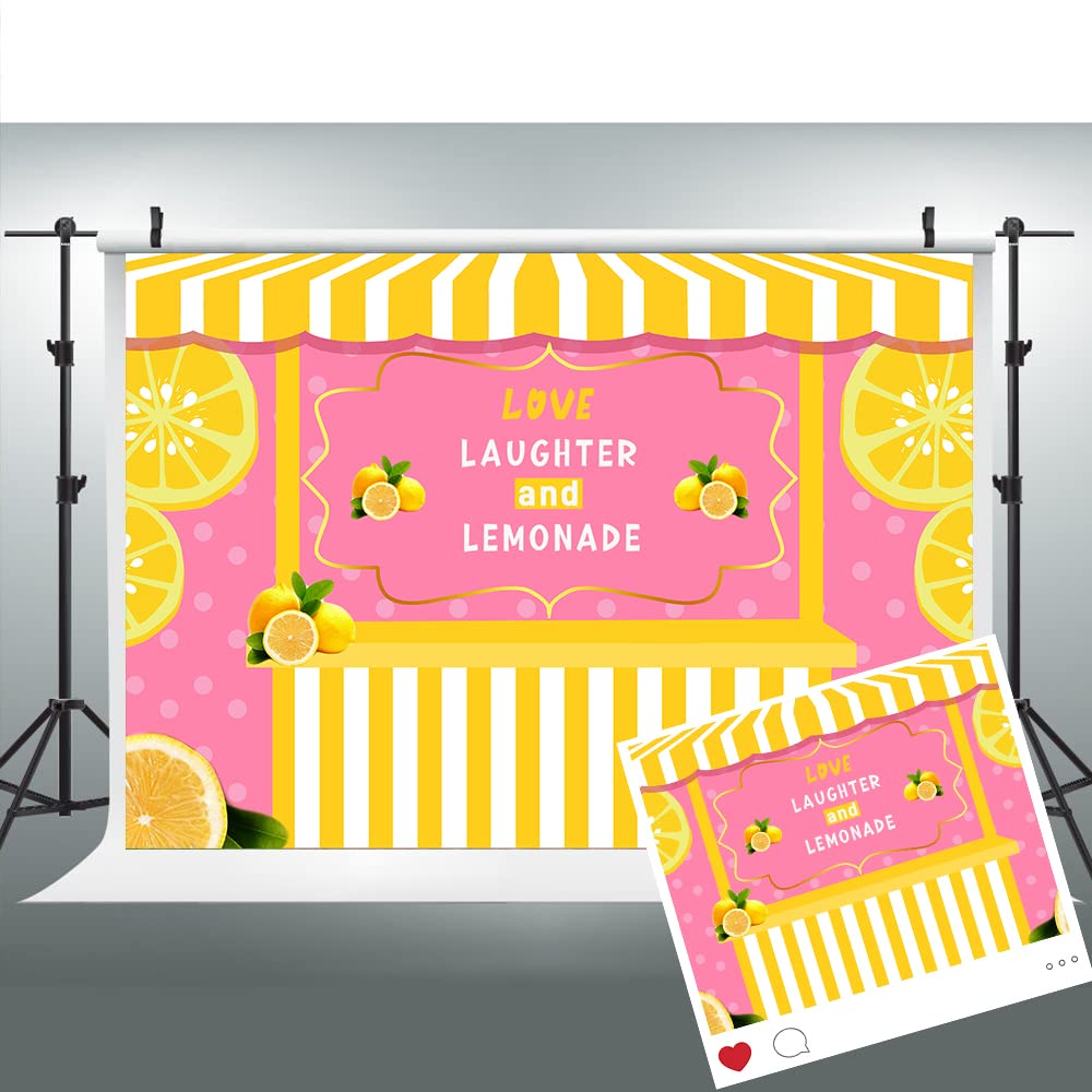 Yellow Lemon Backdrops For Party Shower Wall Decoration Love Laughter And Lemonade Pink Photography Background Photo Portrait 7X