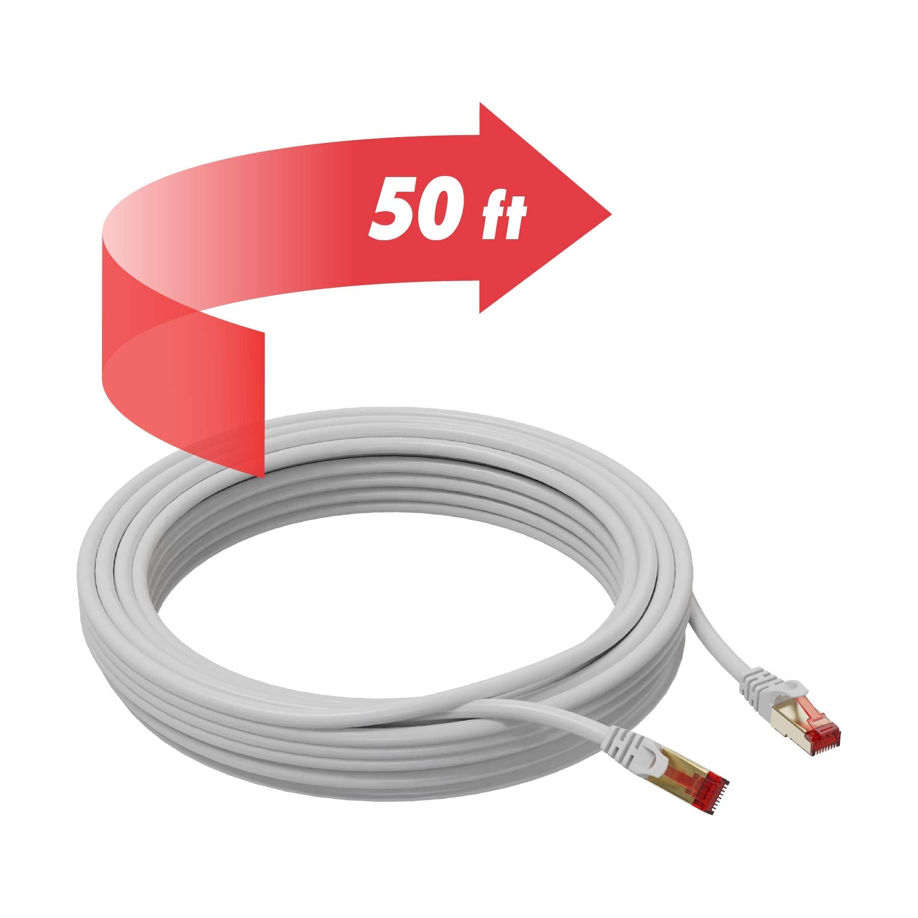 Cat7 Ethernet Cable   50 Ft   Rj45 Connector   Double Shielded Stp   10 Gigabit 600Mhz   Cat 7 Premium High Speed Network Wire P