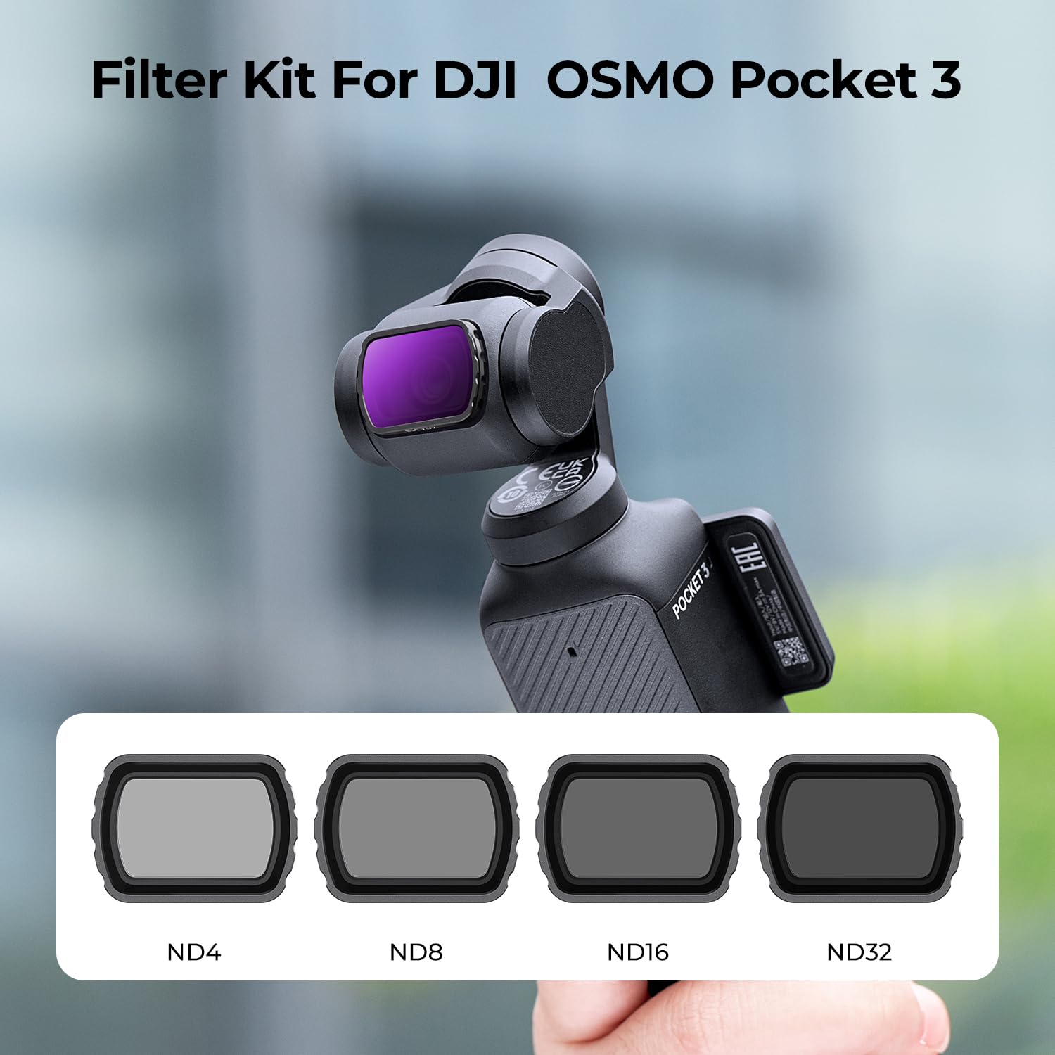 K&F Concept Magnetic ND Filter Kit for DJI Osmo Pocket 3 4-Pack (ND4+ND8+ND16+ND32) Optical Glass Multi-Coated