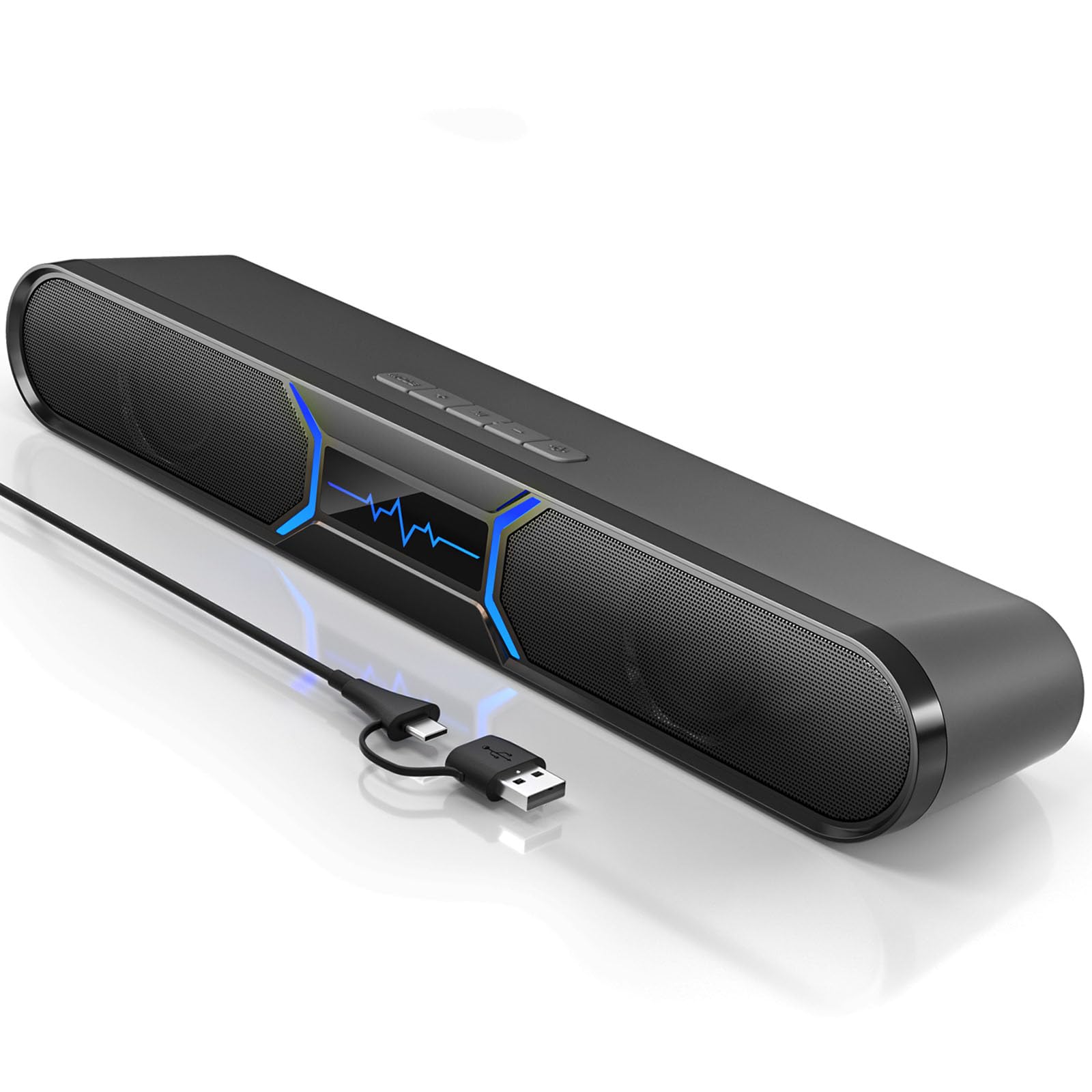 HEGMUXCO Computer Speakers for Desktop PC, 10W Bluetooth PC Soundbar with Dual Bass Reflex, USBC/USBA Audio Powered, 6Mode RG