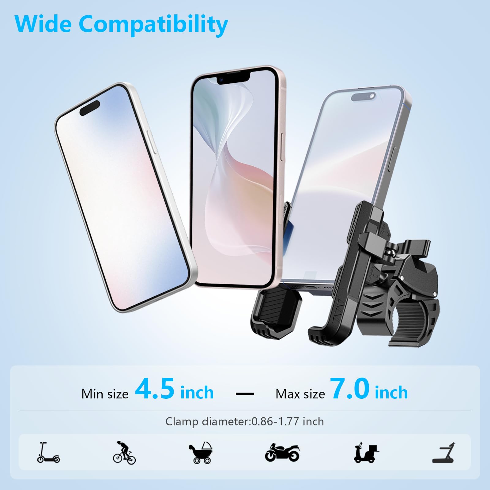 Eowihor Motorcycle Phone Mount Holder, Bike Phone Holder, 360 Rotation Bicycle Scooter Phone Clip, Universal Phone Mount For 4.5