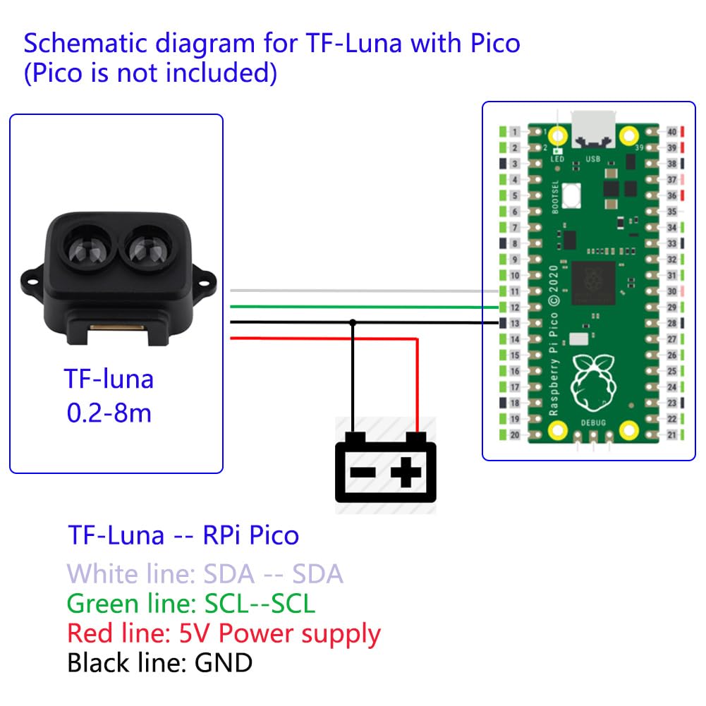 Wishiot Tf Luna Lidar Range Finder Sensor 0.2M 8M Single Point Ranging Module Uart/I2C 5V With 6Pin Terminal To Dupont Cable For