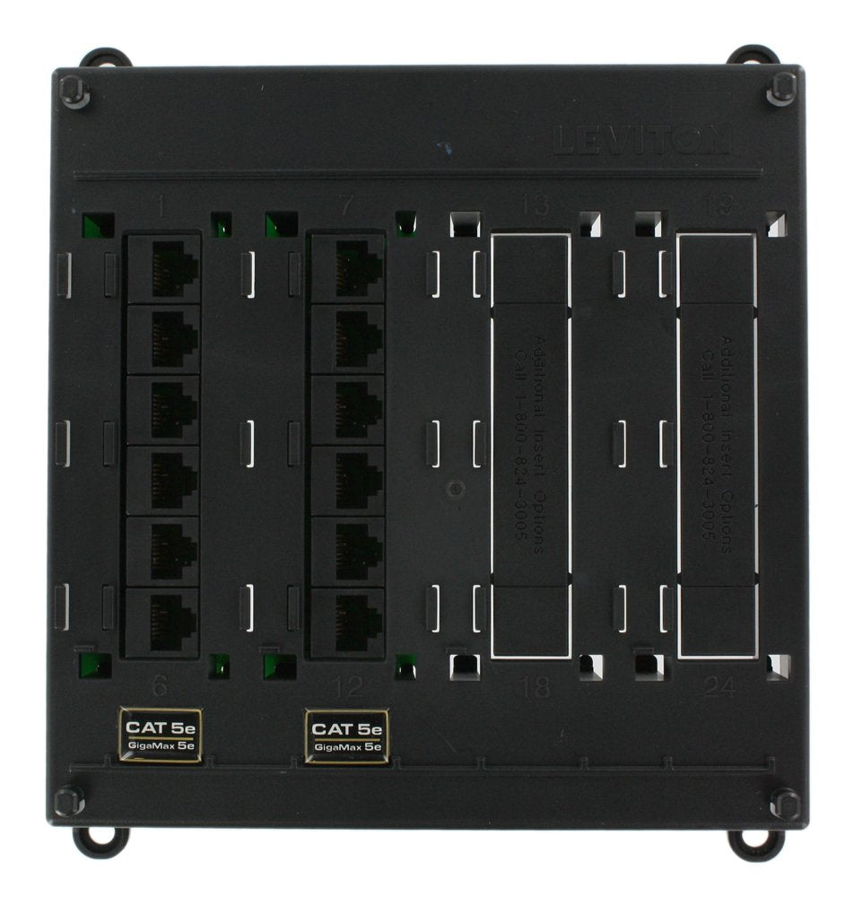 Leviton 476TM-512 Twist and Mount Patch Panel, 12 CAT 5e Ports, Black