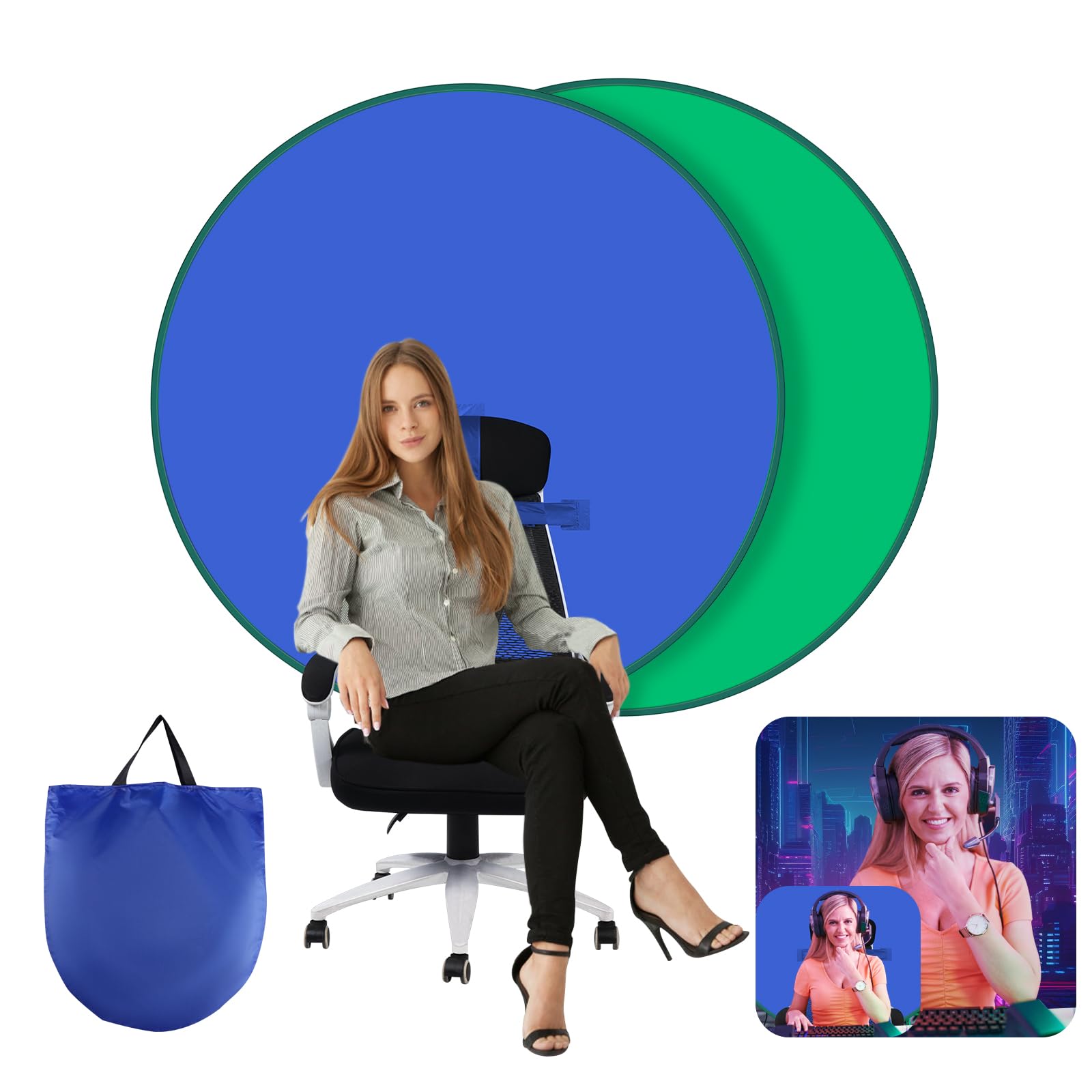 Portable Green Screen Chair,56 In Greenscreen Backdrop With Stand,Double Sided Green Screen & Blue Screen,2 In 1 Collapsible Gre
