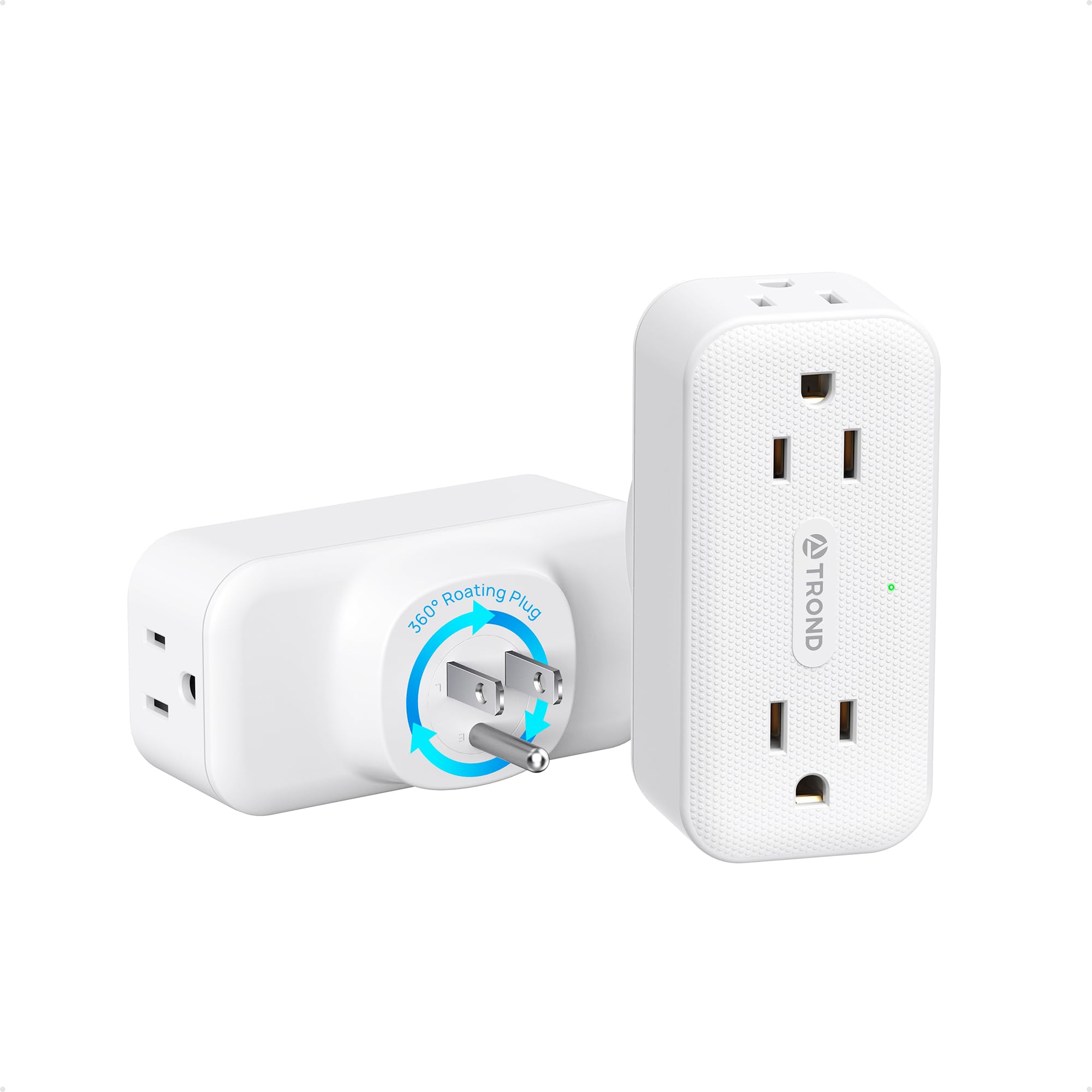 TROND 360 Rotating Outlet Extender 2 Pack, 4 AC Plug Adapter, 900 Joules Surge Protection, 3 Way Charging Station, Multi Plug Wa