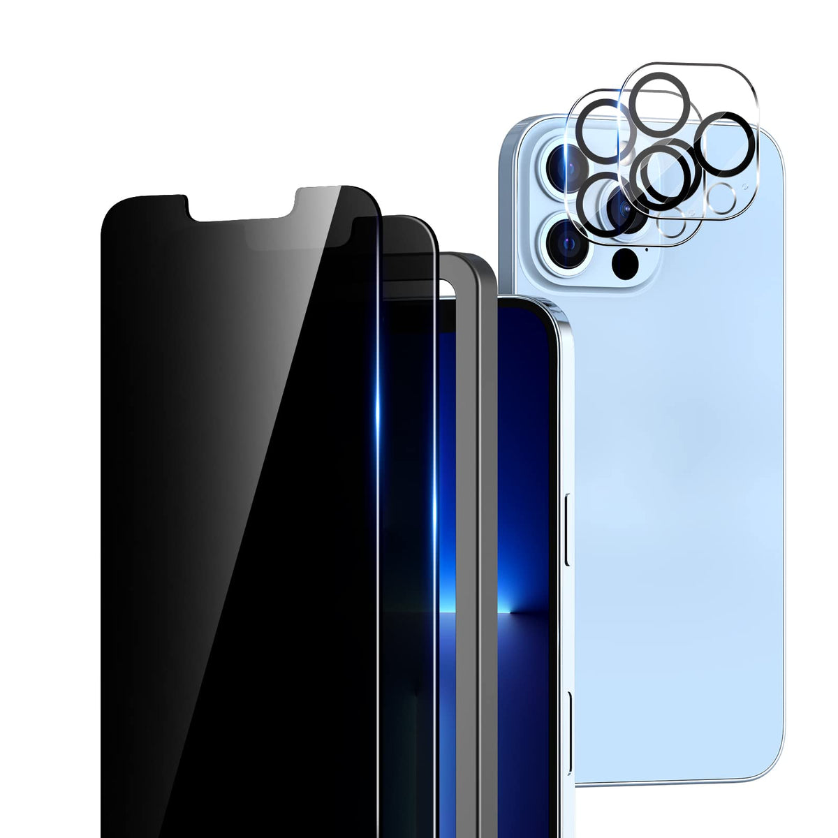 Tocol [2+2 Pack Compatible For Iphone 13 Pro 5G 6.1''   2 Pack Privacy Screen Protector Tempered Glass And 2 Pack Camera Lens Pr