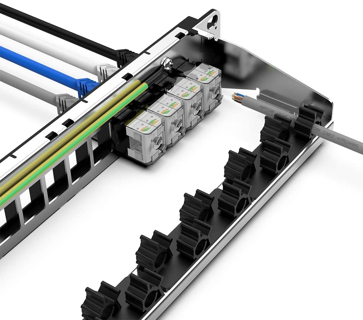 Ampcom Cat6 Keystone Jack Tool Less Rj45 Utp, No Punch Down Tool Required Module Coupler 12 Pack White