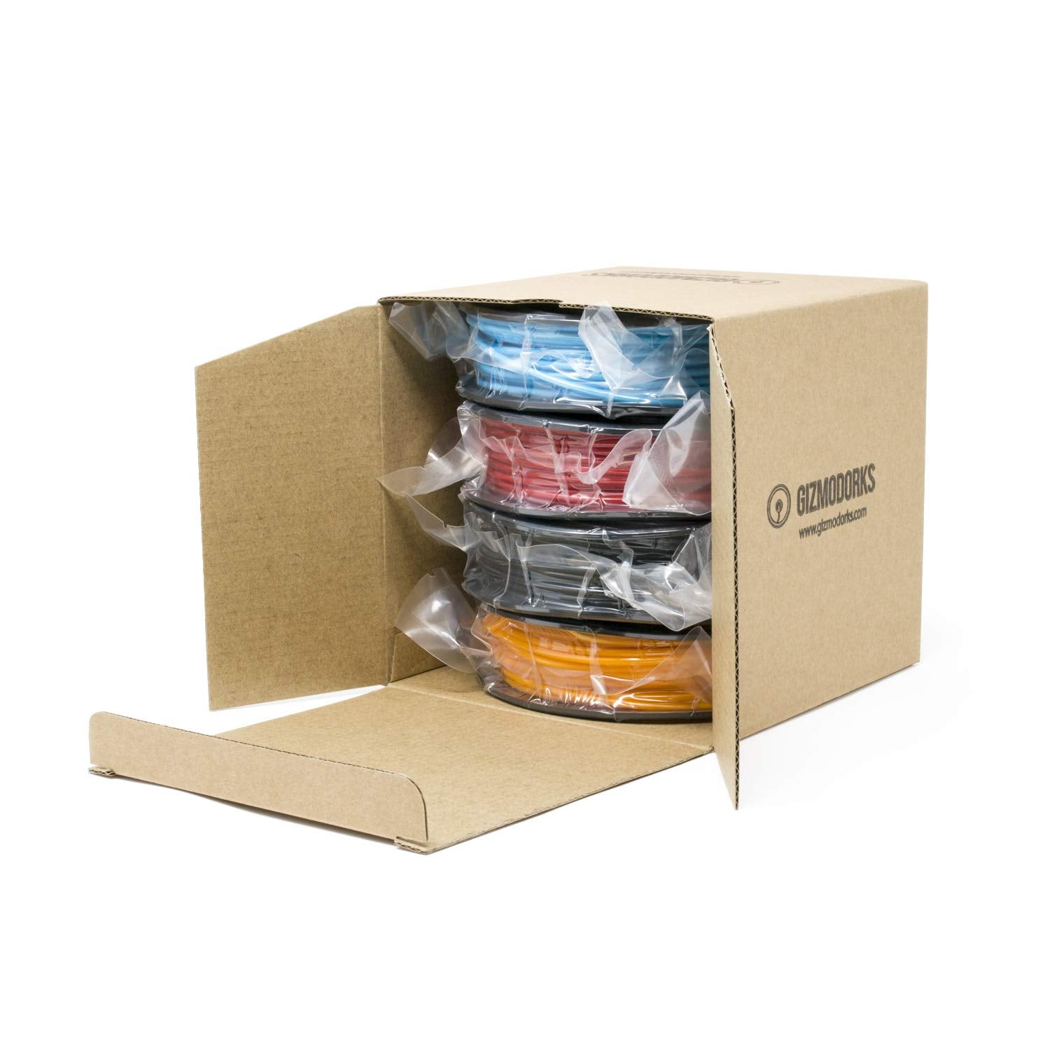 Gizmo Dorks Low Odor Abs 3D Printer Filament 1.75Mm 200G Sample Pack - Black, Sky Blue, Orange, Red