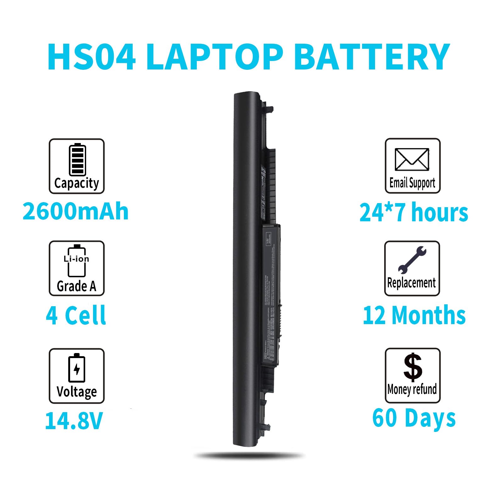 Hs04 Hs03 807956 001 807957 001 Hstnn Lb6U Hstnn Lb6V Laptop Battery Compatible With Hp 240 245 246 250 255 256 G4, Notebook 14