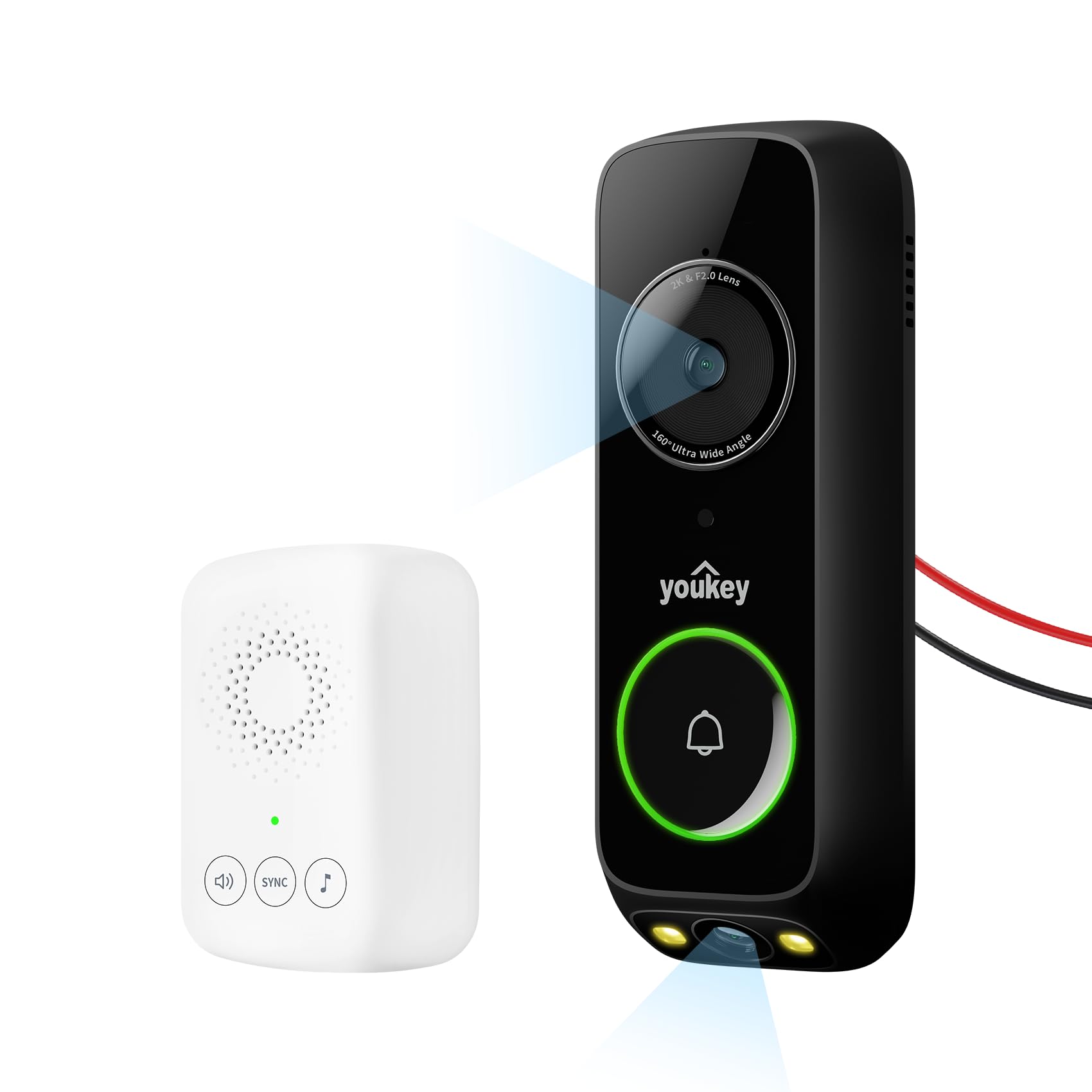 You Key Camera youkey DB322 Doorbell Camera Wired with Chime, No Monthly Fee, 2K Video ...