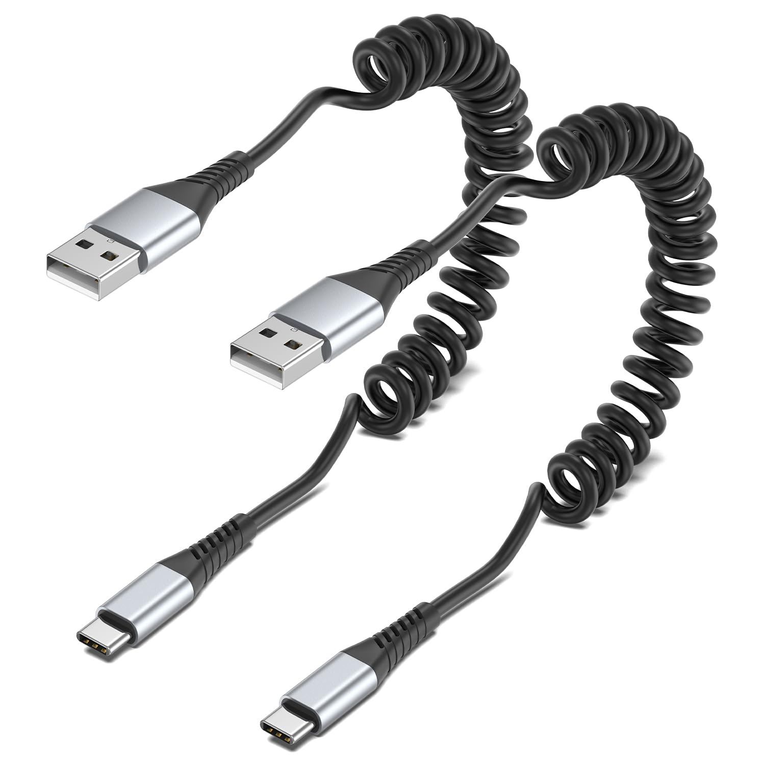 Coiled Usb C Cable, 2 Pack Usb To Usb C Coiled Cable For Car Short Usb C Retractable Cable For Iphone 15 Pro Max, Samsung Galaxy