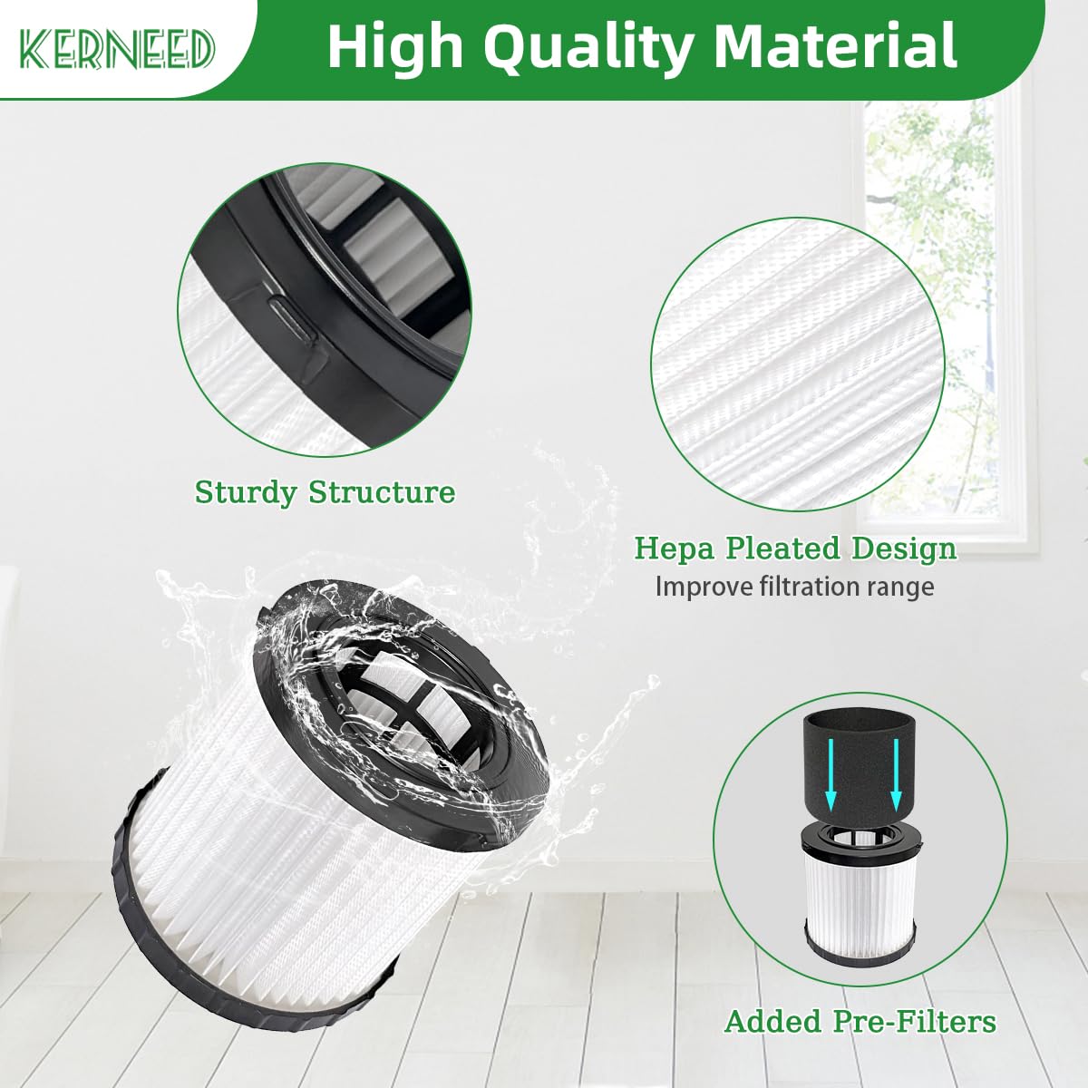 2 Pack Dcv5801H Hepa Filter Compatible With Dewalt Dcv580H, Dcv581H 20V Max Wet/Dry Vacuum, With 4 Foam Sleeve Filters & 1 Brush