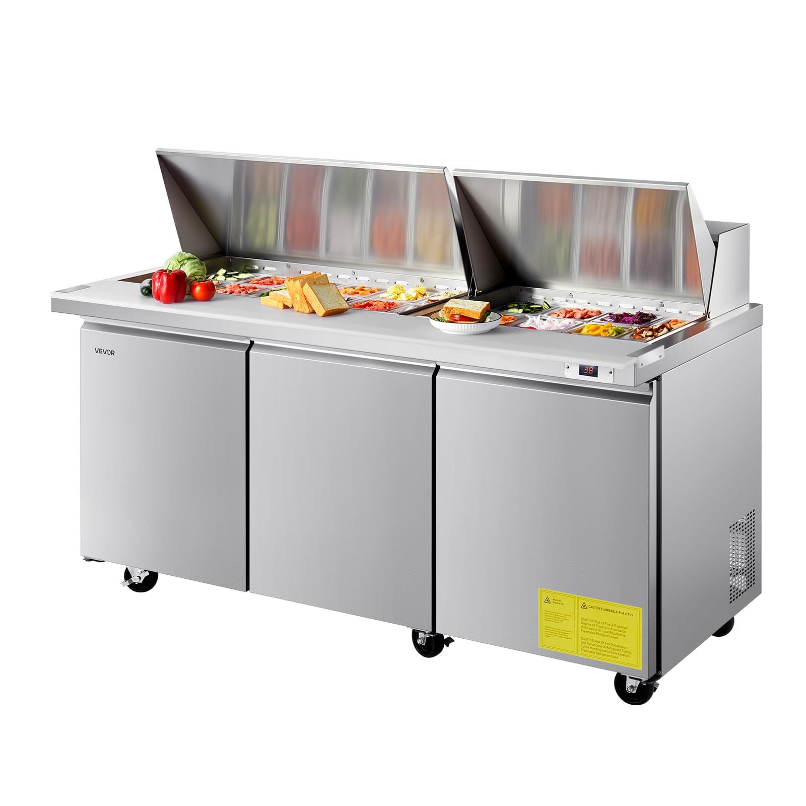 VEVOR 72W Commercial Refrigerator, 18.7 Cu. Ft Sandwich Prep Refrigerated Table, Mega Top Food Prep Fridge with 30 Pans and Cutt
