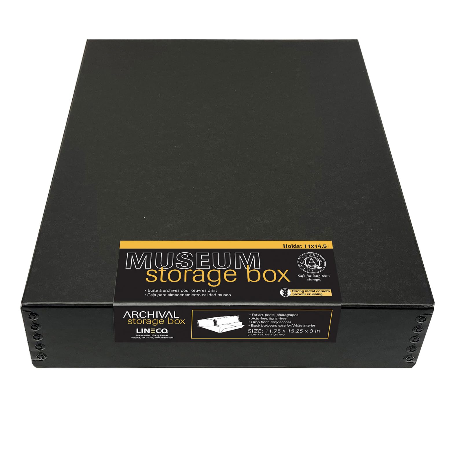Lineco Archival 11 x 14 x 3 inches Museum Archival Storage Box, Drop Front Design, Acid-Free with Metal Edge. Preserves Photos D