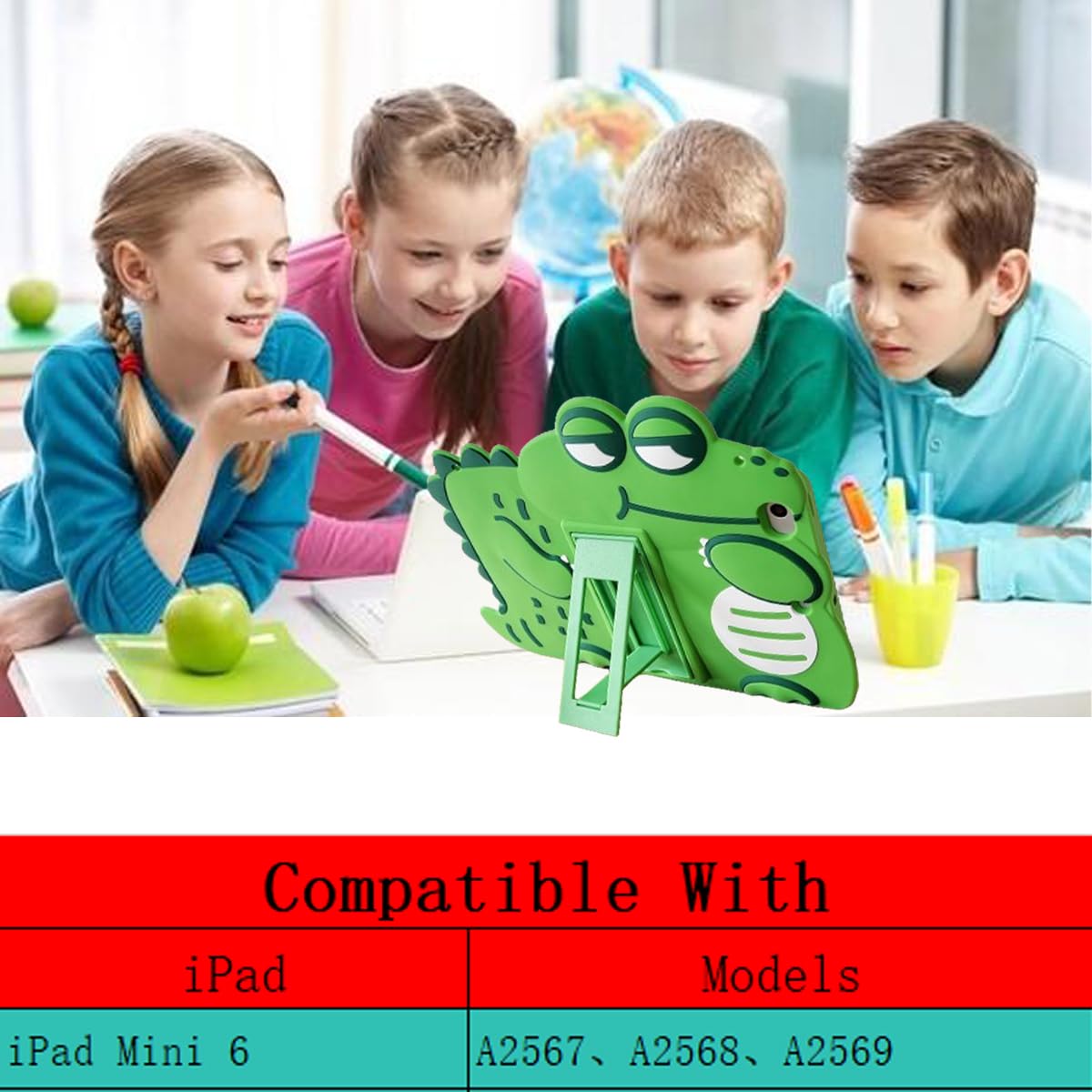 3D Cute Crocodile Case For Ipad Mini 7 A17 Pro 2024/Mini 6 2021 8.3 Inch With Strap,Kawaii Cartoon Green Crocodile Soft Silicone