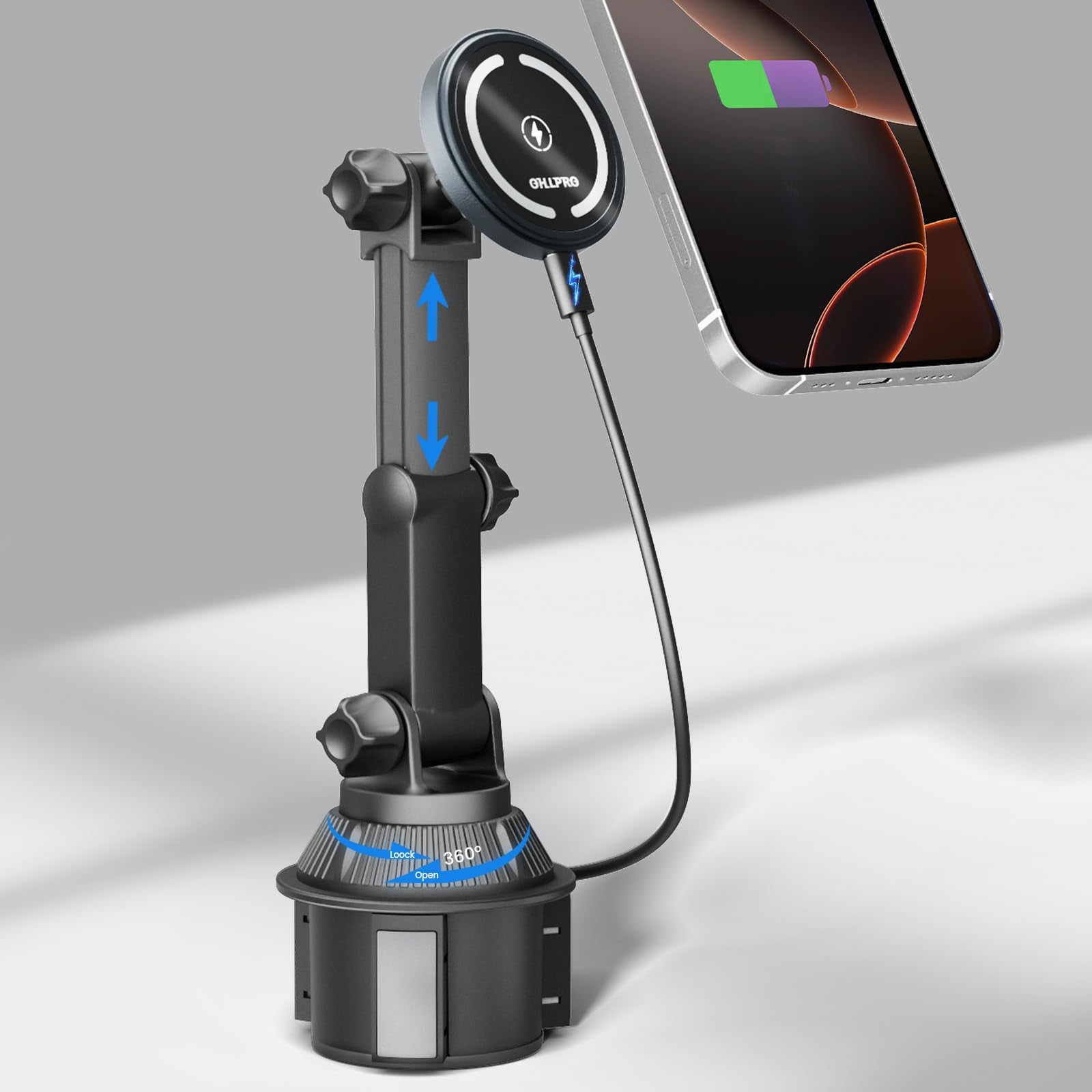 Ohlpro For Magsafe Cup Holder Car Mount Charger For Iphone 16, 15W Fast Charging Magnetic Cupholder Phone Mount, Compatible With