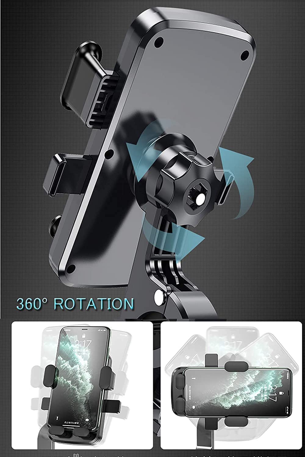 Jtrf Motorcycle Phone Mount,Moped Atv Phone Mount For Bike Handlebars One Hand Operation Scooter Phone Universal Gps 360Rotation