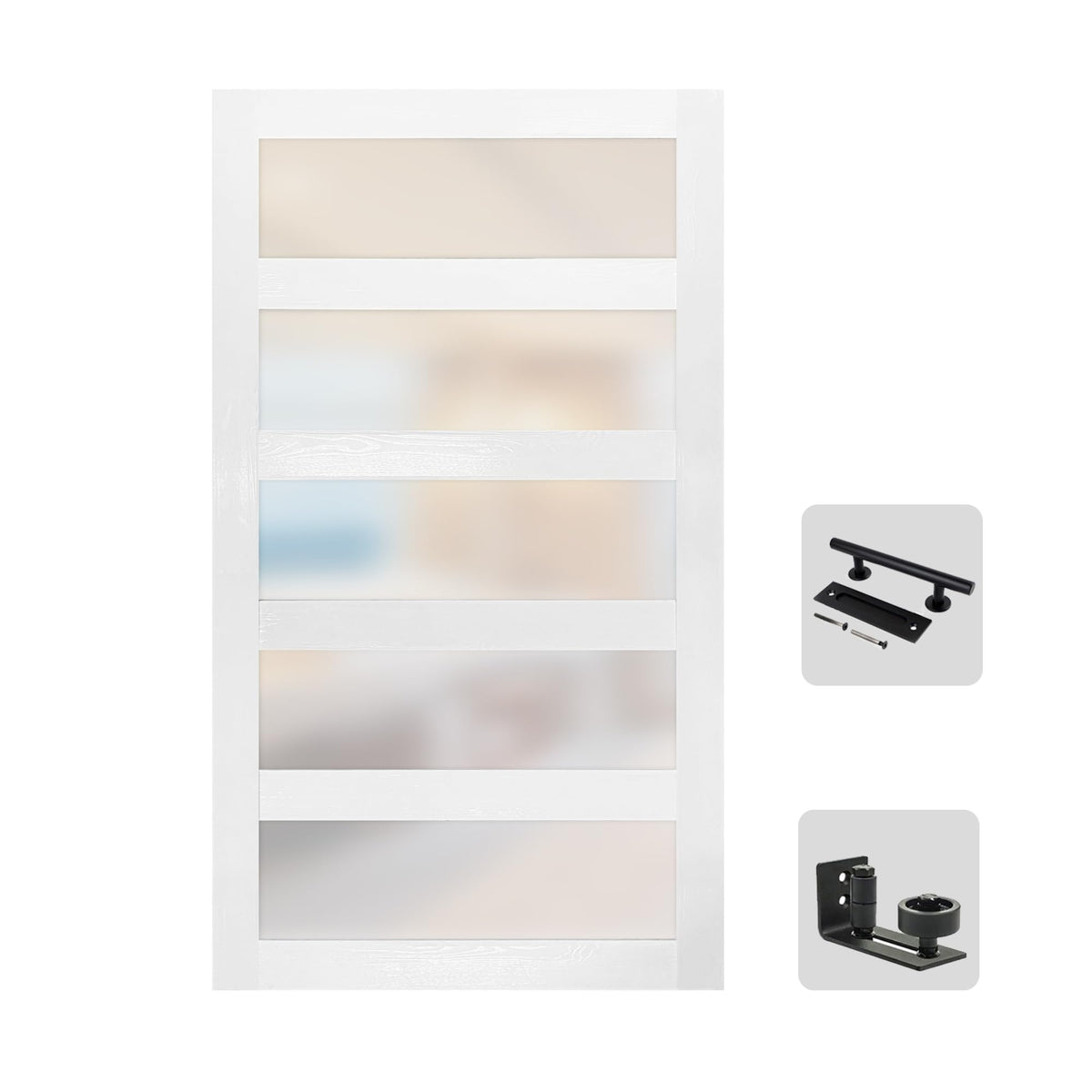S&Z Tophand? 52 In X 80 In Glass Mdf Barndoor, Pvc Surface, Simple Diy Assembly, With Senior Door Handle. Only Door, No Sliding
