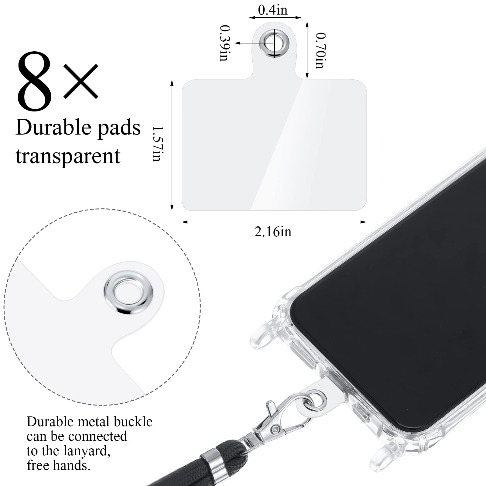 Marspark 8 Pcs Phone Lanyard Patch Plastic Universal Phone Tether Tab With Metal Ring Compatible Cellphone Pad(Transparent)