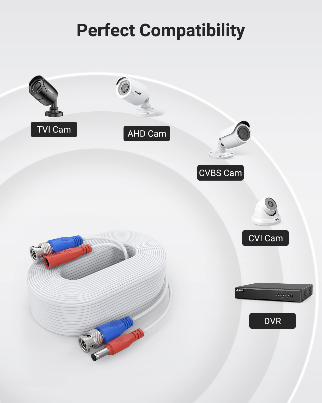 Annke 2 Pack Security Camera Cable 30M/100Ft All In One Bnc Video Power Cables, Bnc Extension Wire Cord For Cctv Camera Dvr Secu