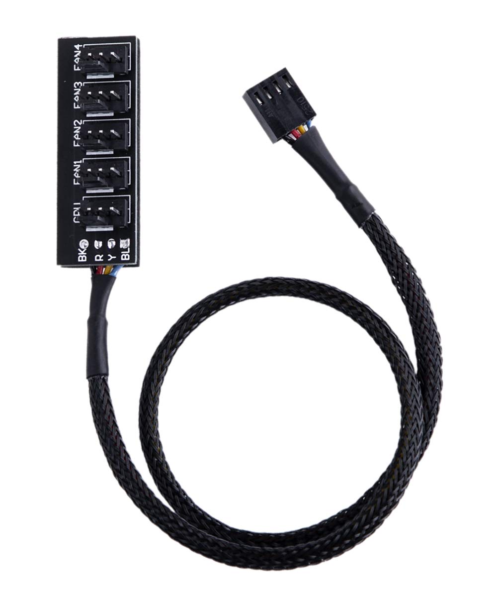 Zlksker 4 Pin Pwm Fan Hub, Pc Internal Fan Power Supply Extension Cable (13 Inch, 24Awg), 4 Pin & 3 Pin Cpu Cooler Cooling Fan 1 To 5 Splitter 5 Way Adapter