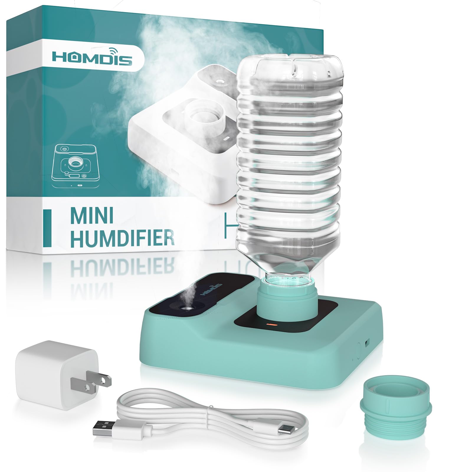 Homdis Portable Humidifier  Small Air Humidifiers For Bedroom, Plants, Office, Travel  Cool Mist Humidifiers, ColorChanging A