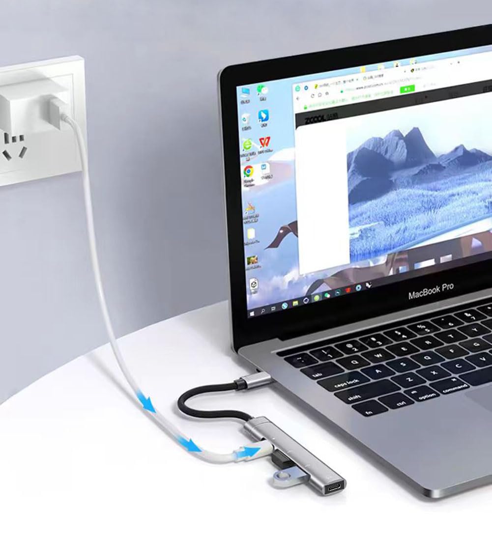 Usb C Hub 3.0 4 Port, Usb Multiple Hub Data Splitter Extender With Usb C Power/Data Port, For Macbook Pro/Air, Foriphone15/Pro/P