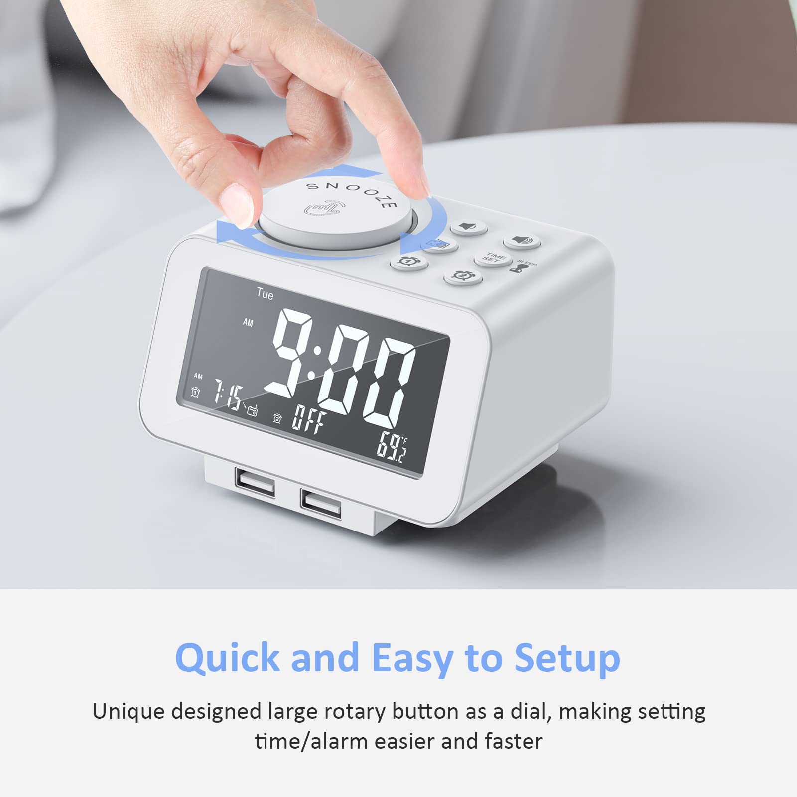 Uscce Digital Alarm Clock Radio   0 100% Dimmer, Dual Alarm With Weekday/Weekend Mode, 6 Sounds Adjustable Volume, Fm Radio W/Sl